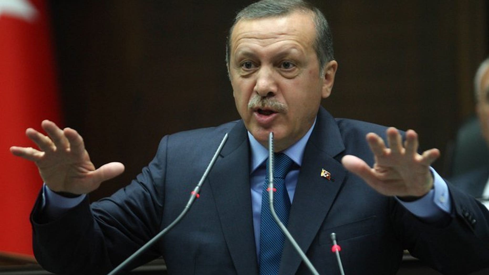 Turkish Prime Minister Recep Tayyip Erdogan addresses members of parliament in Ankara, on July 2, 2013. Syria's Aleppo University has stripped Erdogan of an honorary doctorate citing his support for Syrian rebels and crackdown on Turkish protesters, according to state media.