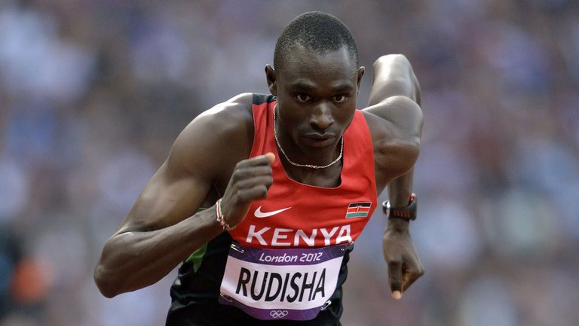 Kenya's David Rudisha competes in the men's 800m final at the London Olympic Games on August 9, 2012. Rudisha will miss next month's World Athletics Championships in Moscow, his coach says. Rudisha is the reigning World and Olympic 800m champion.