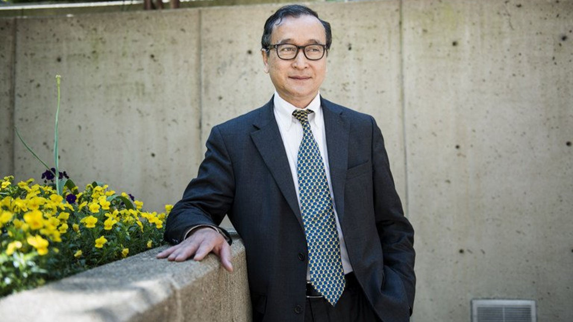 Cambodia's opposition leader Sam Rainsy is pictured on May 9, 2013. The newly pardoned opposition leader is set to return from exile on Friday to join his party's bid to end Prime Minister Hun Sen's nearly three decades in power.