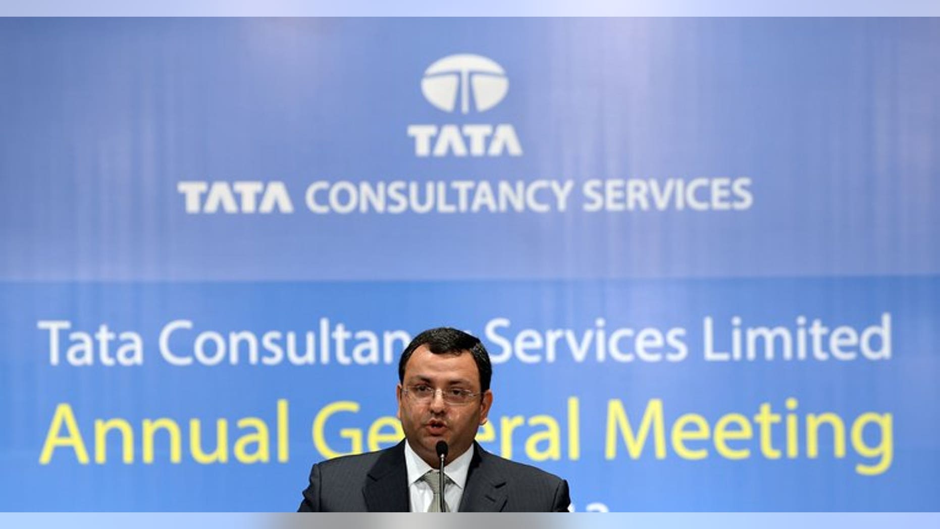 In this file photo, new Tata Group chairman, Cyrus Mistry, speaks at his first and the 9th Annual General Meeting of Tata Consultancy Services (TCS), in Mumbai, on June 28, 2013. Shares in TCS, India's biggest IT outsourcing firm, rose to a record high on Friday after reporting better-than-expected quarterly earnings.