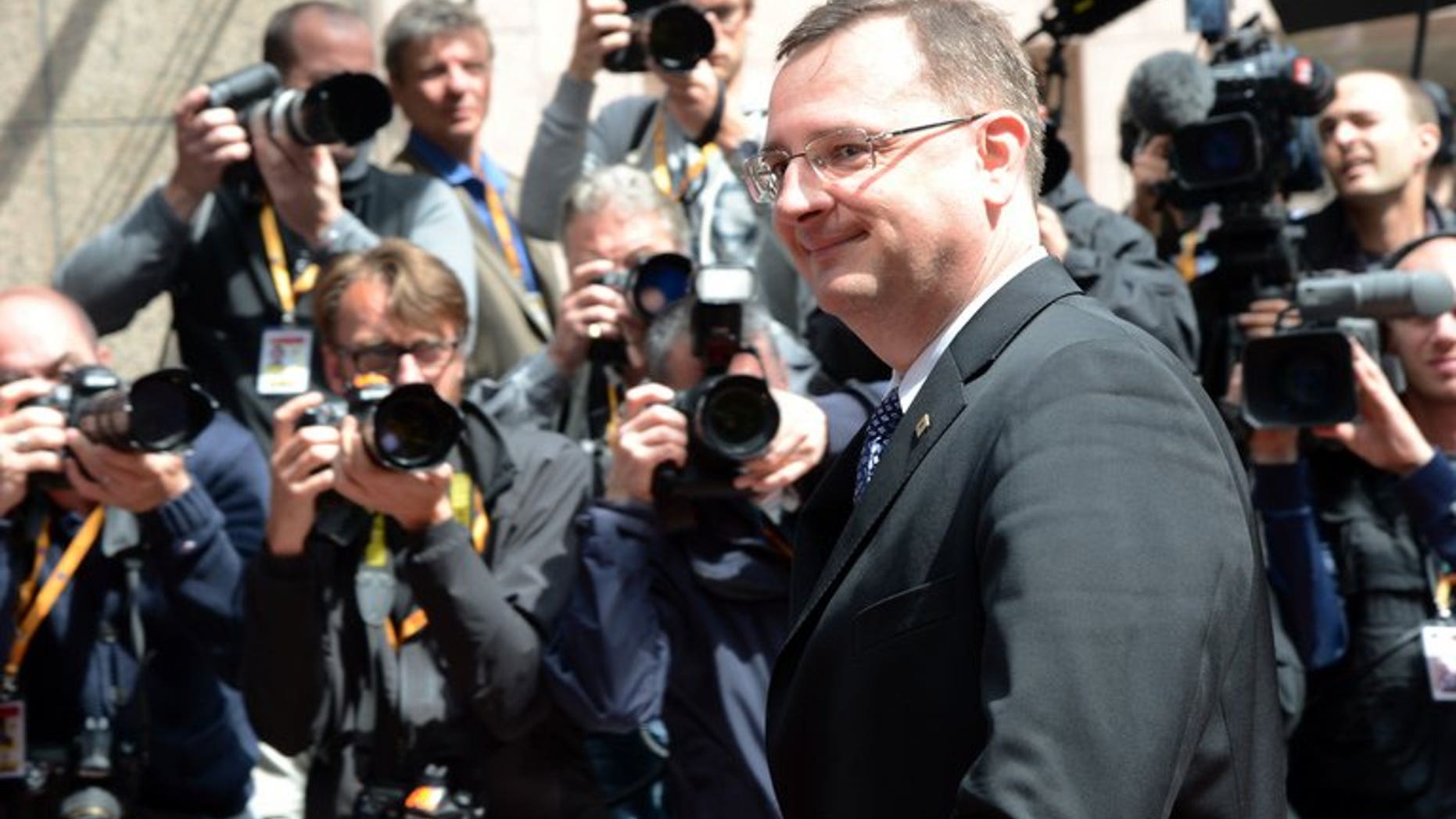 Former Czech Prime Minister Petr Necas arrives for a European Council meeting at the EU headquarters in Brussels on June 27, 2013. A Czech court on Friday freed Jana Nagyova, the lover and former top aide of toppled premier Petr Necas whose government fell after she was arrested in a bribery and spy scandal.