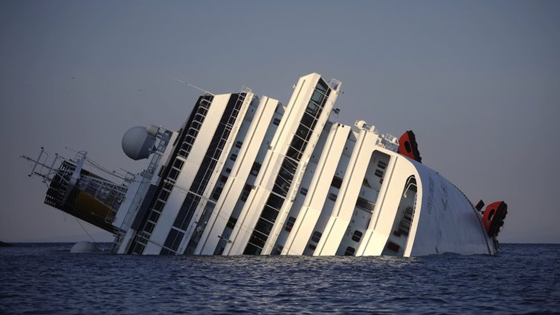 View of the Costa Concordia taken on January 14, 2012, after the cruise ship ran aground off Giglio island