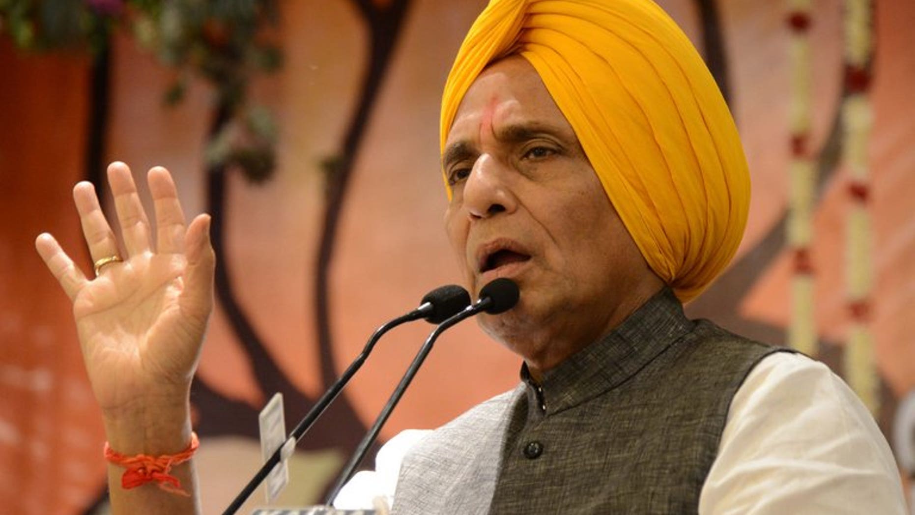 Bharatiya Janata Party (BJP) president Rajnath Singh speaks during a meeting in Amritsar, on July 7, 2013. Singh -- the chief of India's main opposition party -- has stirred controversy by saying the English language is hurting the country and its rich culture.