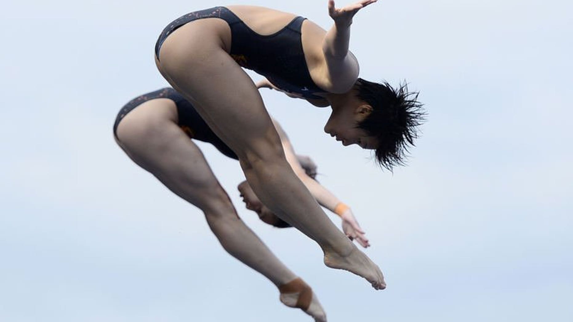 China's Shi Tingmao and Wu Minxia compete in the women's 3-metre synchro springboard final diving event in the FINA World Championships at the Piscina Municipal de Montjuic in Barcelona on July 20, 2013. Shi and Wu won gold.