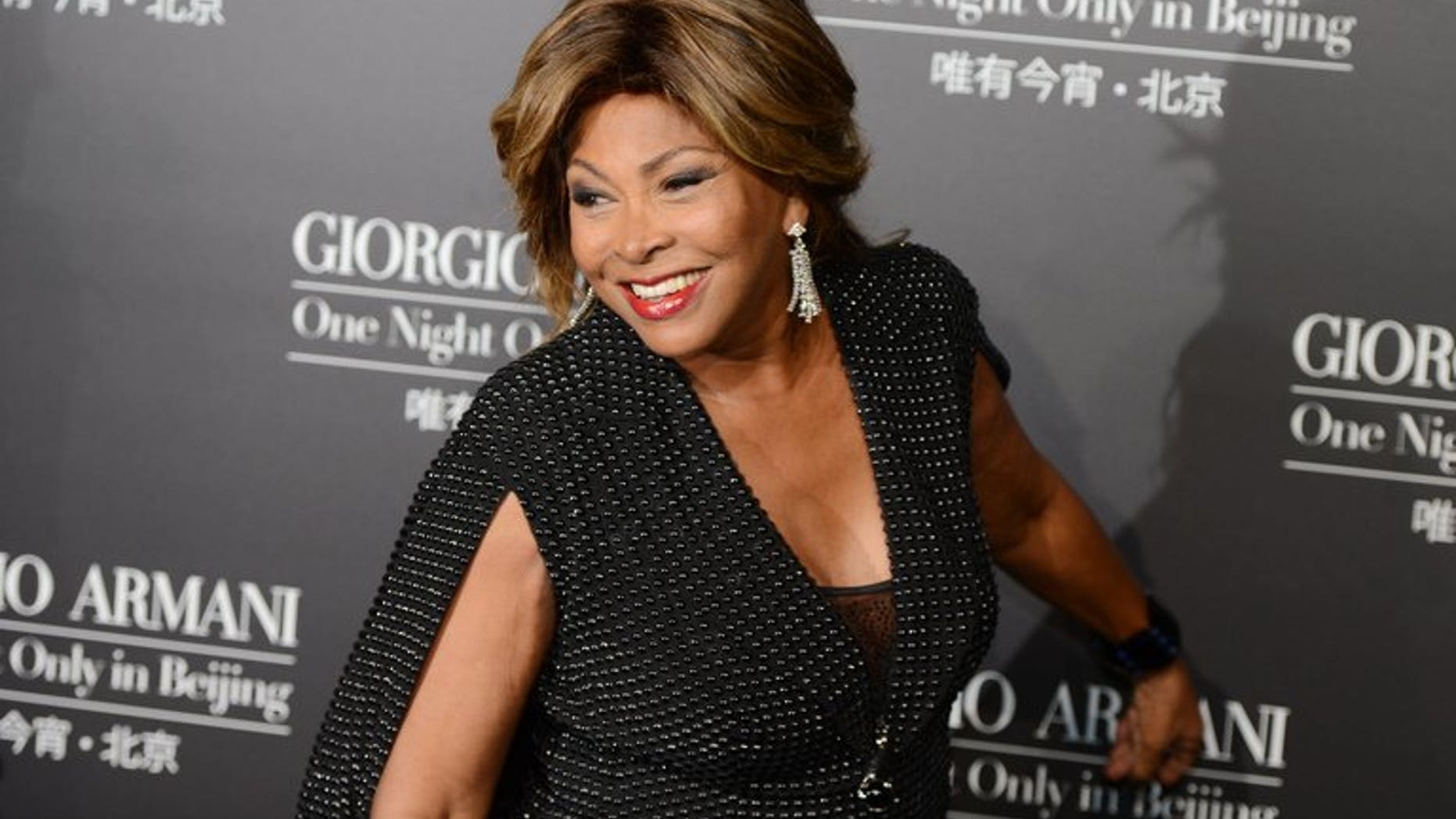 Singer Tina Turner arrives for Giorgio Armani's fashion show in Beijing on May 31, 2012. A no-sail zone has been set up off the lakeside property of the US-born pop singer and her longtime German partner Erwin Bach to help keep away prying eyes as they wed, police said.