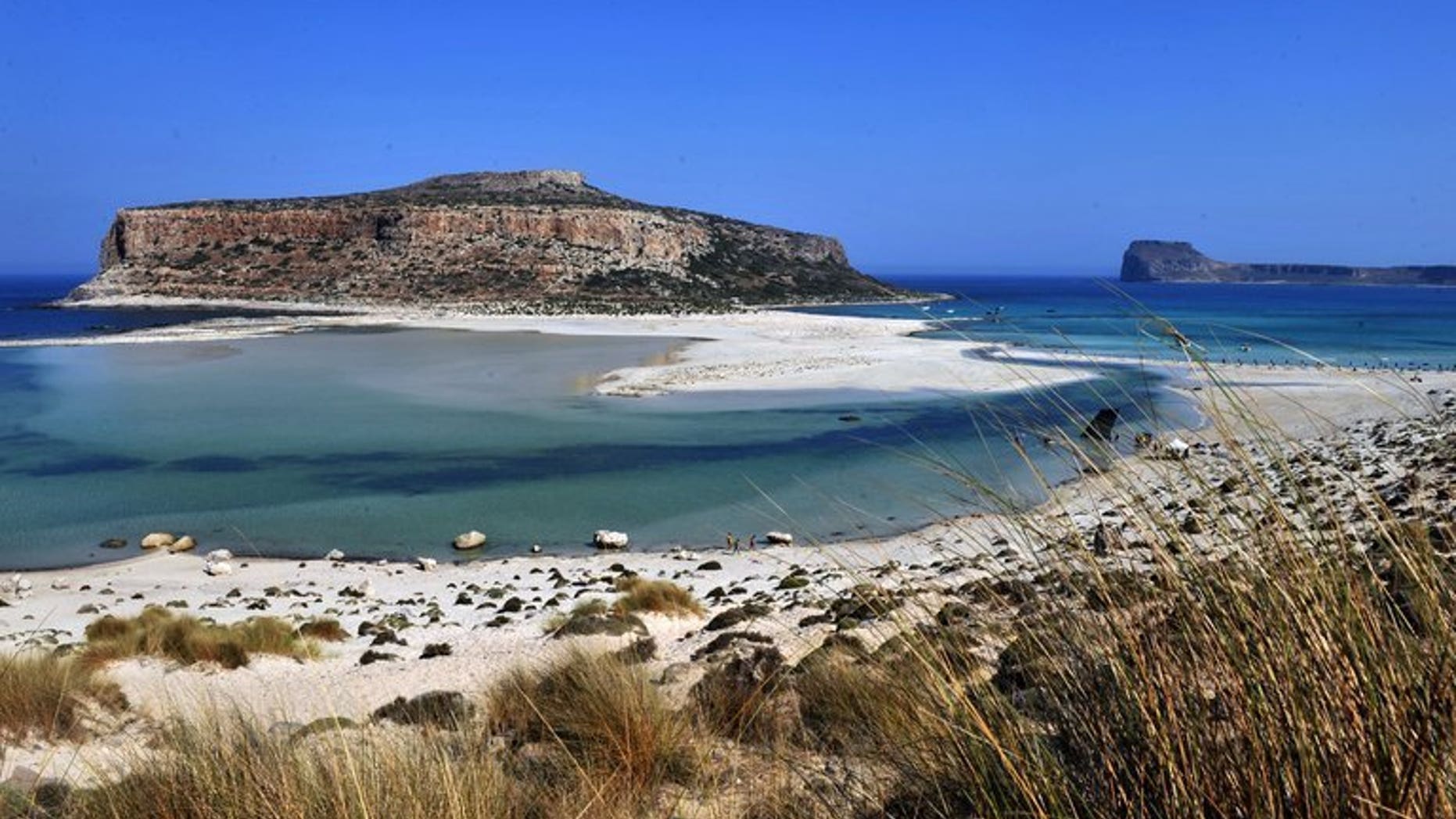View of the Gramvousa peninsula off the northwest coast of the Greek island of Crete, July 15, 2010. A 20-year-old British tourist was found fatally stabbed before dawn on Tuesday at a popular travel resort on Crete, police said.