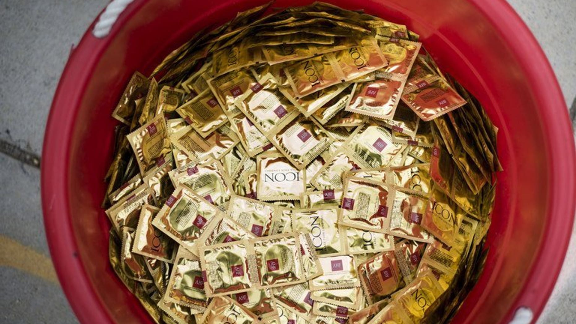Free condoms are left outside a recreation center in Washington, on May 24, 2013