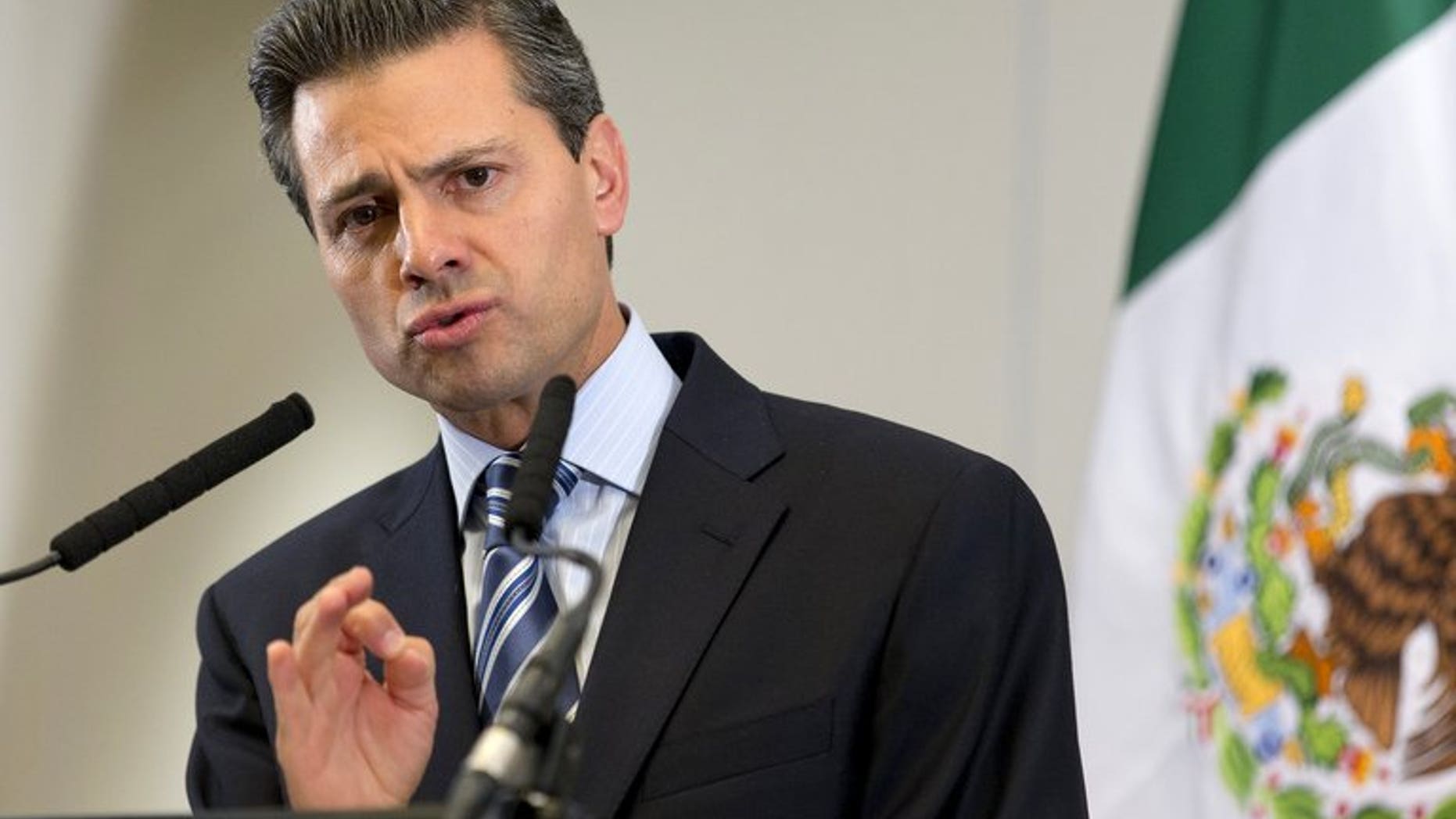 Mexican President Enrique Pena Nieto, pictured during a press conference in London on June 18, 2013, will be operated on next week to have a benign "thyroid nodule" removed, his office said.