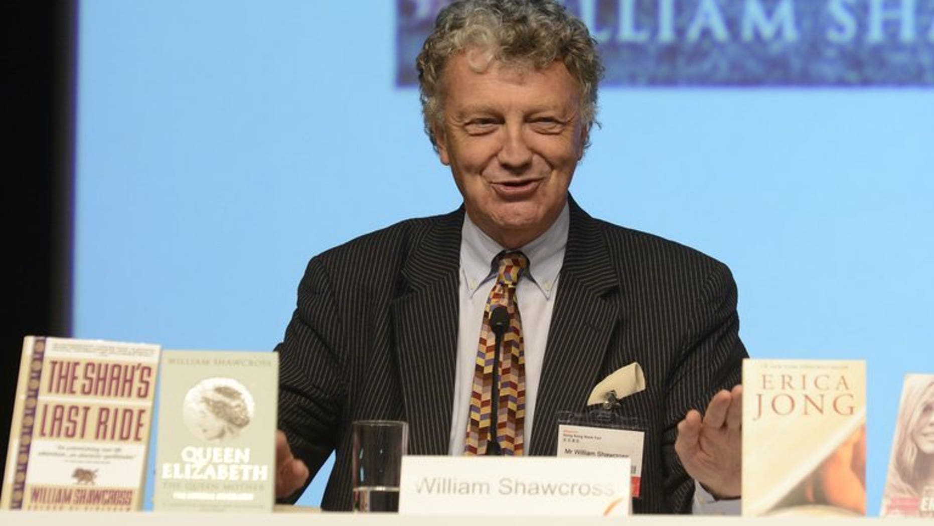 A photo from the Hong Kong Trade Development Council (HKTDC) shows William Shawcross at a "meet the authors" session at Hong Kong Book Fair on July 19, 2013. The slow death of handwriting might be a boon for email-reading intelligence agencies but not for biographers, says Shawcross, the man entrusted by Queen Elizabeth II to write the biography of her mother.