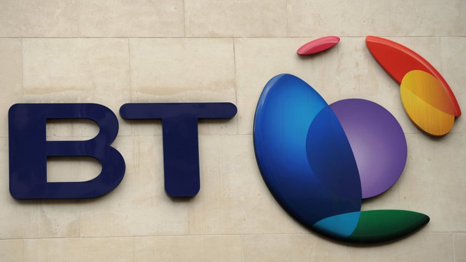 The British Telecom logo is pictured in London, on May 13, 2010. BT, which recently entered the market for the broadcasting of live television sport, has announced a drop in quarterly profits.