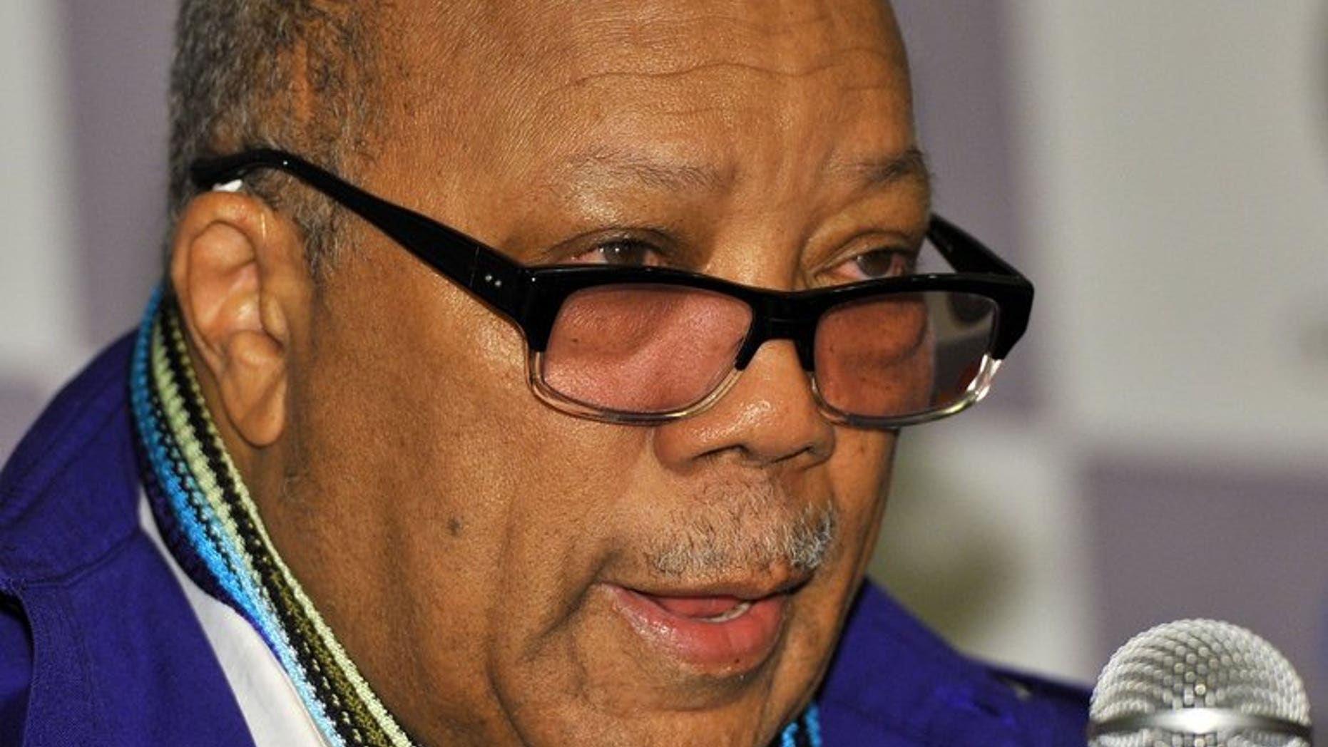 Prominent US music producer Quincy Jones speaks during a press conference in Seoul on July 25, 2013. Quincy Jones has teamed up with South Korean entertainment company CJ EandM to help promote Korea's K-pop stars globally.