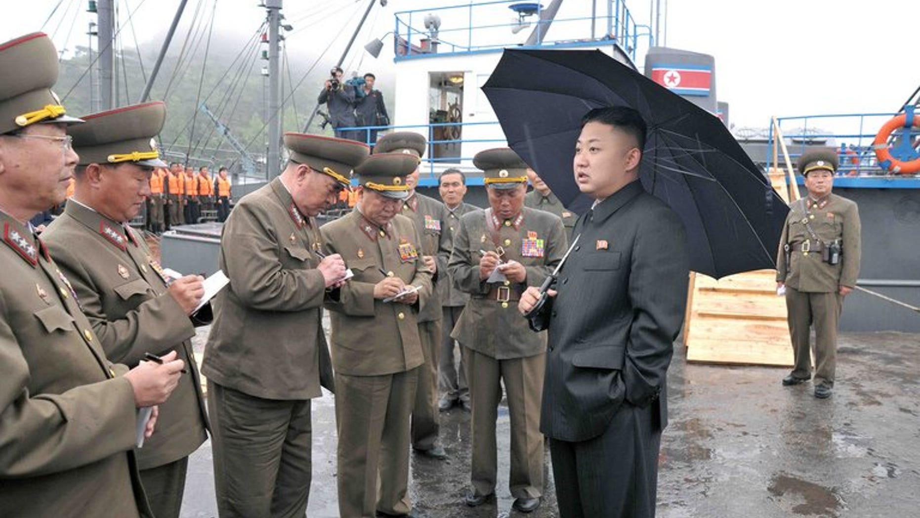 This undated picture released by North Korea's official Korean Central News Agency (KCNA) on May 28, 2013 shows North Korean leader Kim Jong-Un (R, front) inspecting the August 25 Fishery Station under the Korean People's Army (KPA) Unit 313. Kim has held talks with China's Vice President Li Yuanchao during commemorations of the anniversary of the Korean War ceasefire, state media said Friday.