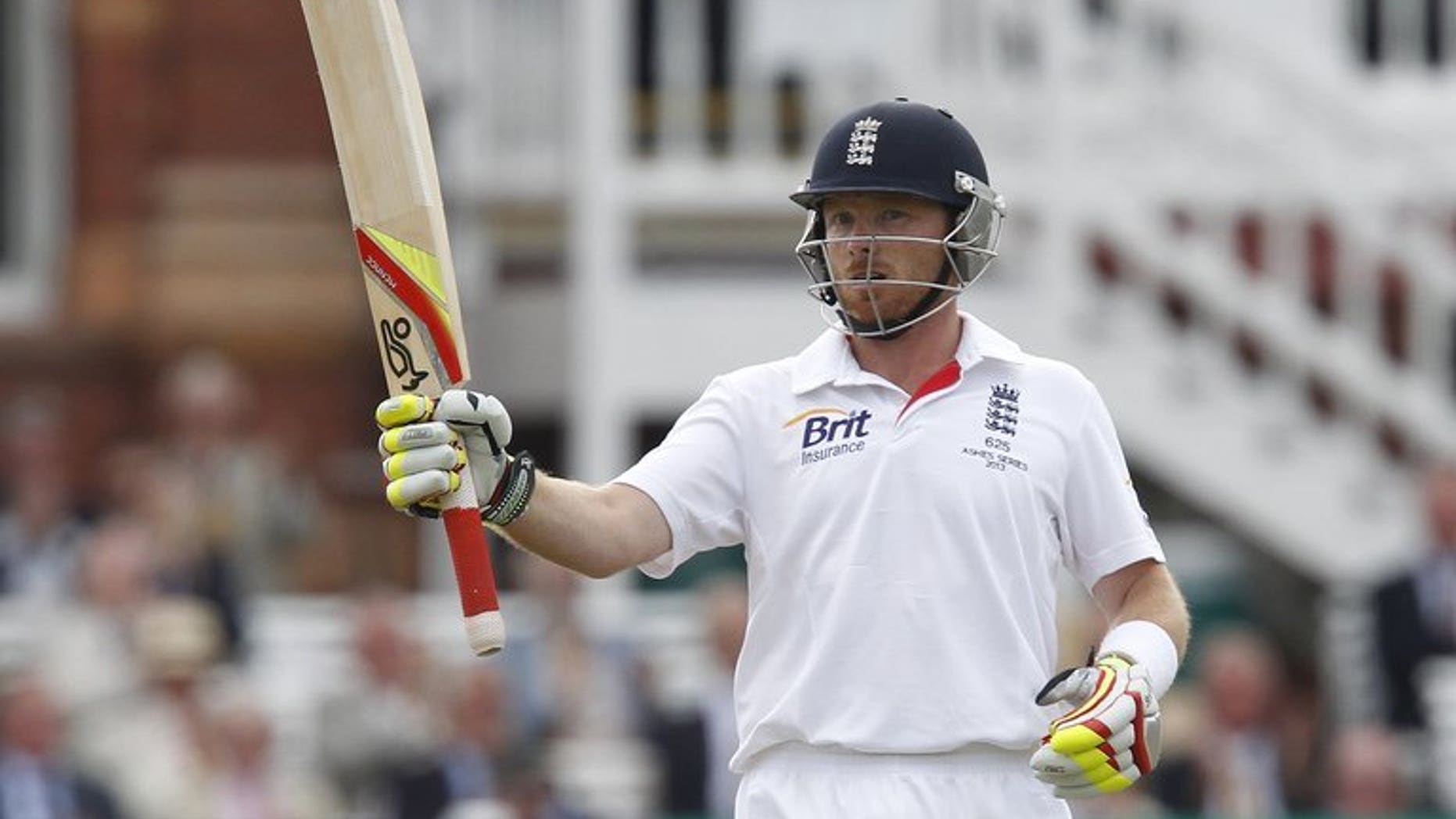 Ian Bell acknowledges the crowd after reaching his 50 during play on the third day of the second Ashes cricket test match between England and Australia at Lord's cricket ground in north London, on July 20, 2013. Bell admits he is relishing the chance to avenge his Ashes misery against Australia.