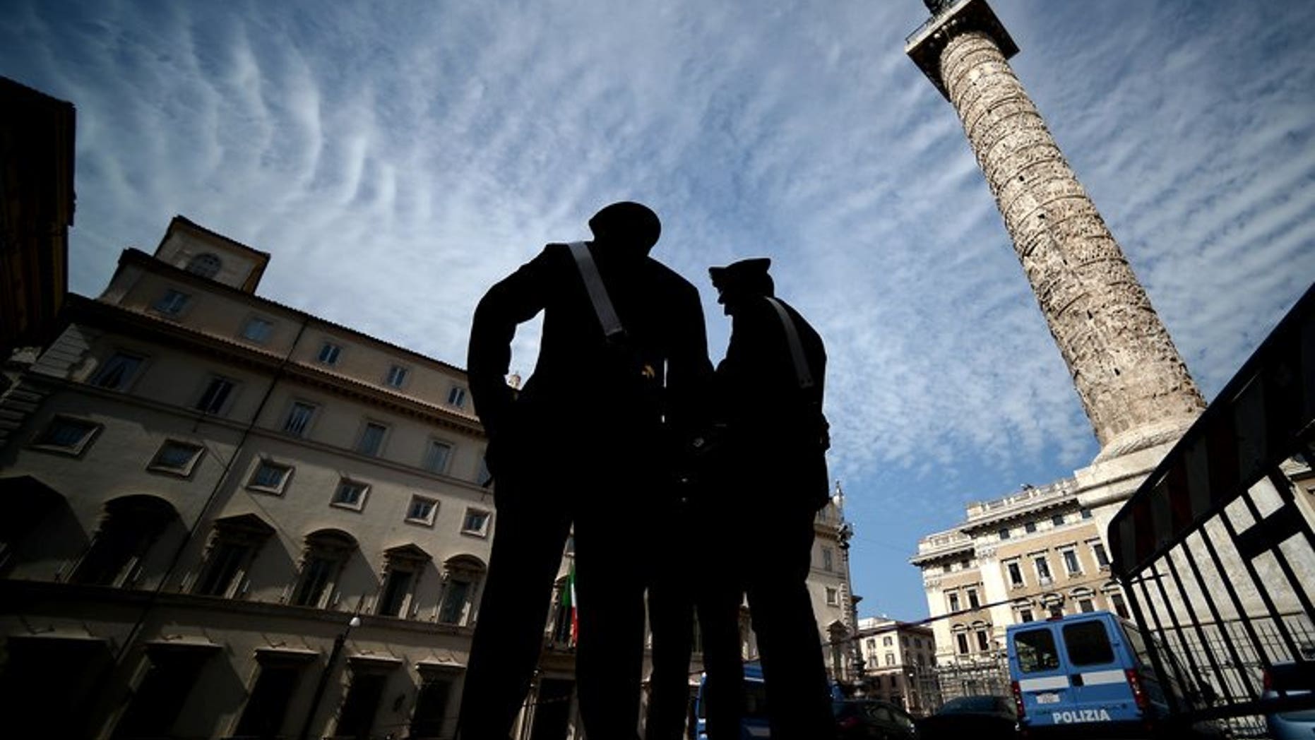 File picture shows a police patrol in Rome. Italian police said they launched two major anti-mafia operations Friday in Rome and the southern region of Calabria, targeting around 100 people