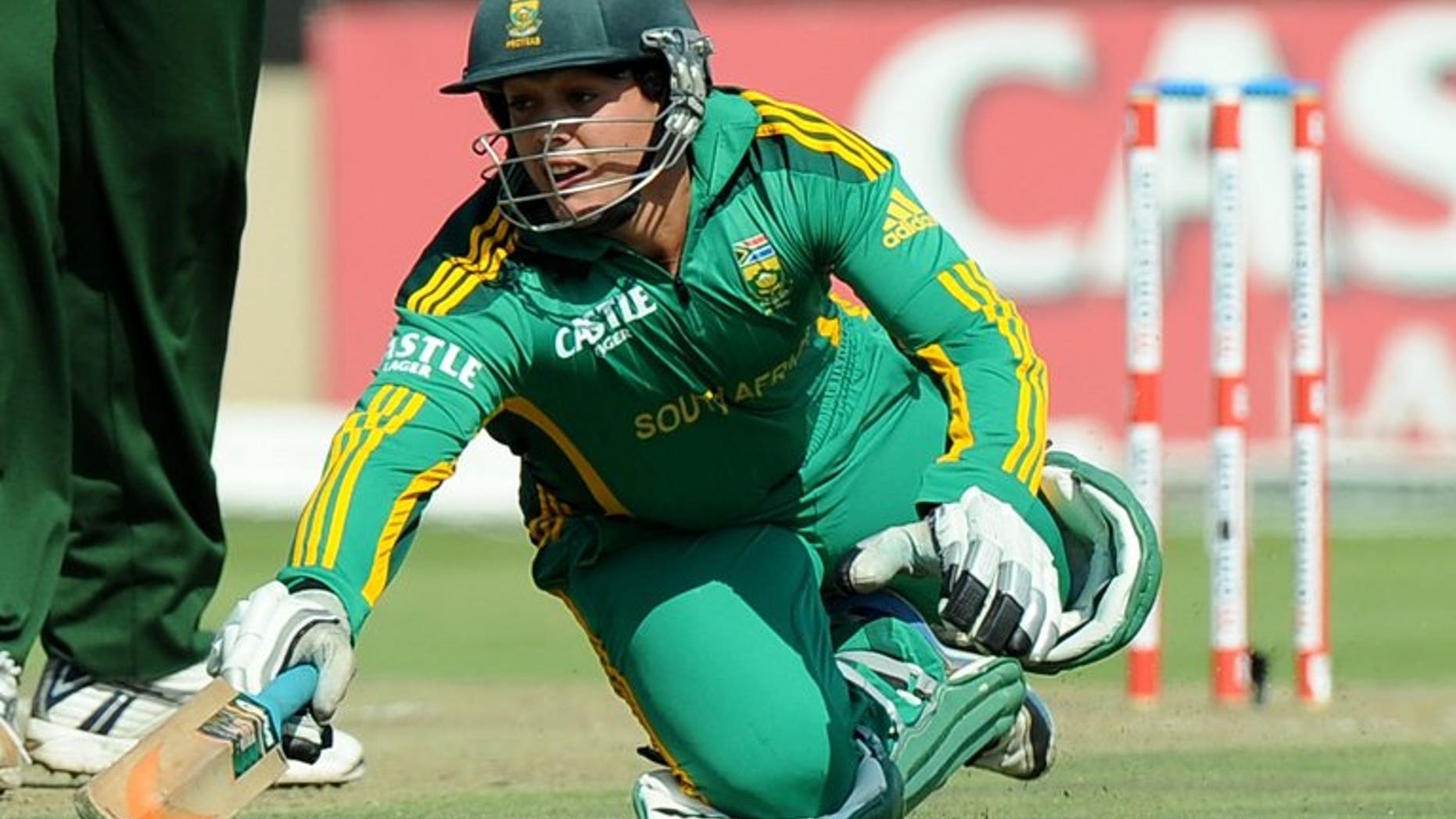 Quinton de Kock dives to reach the crease against Pakistan in Benoni in March. De Kock rejoined the South Africa team as captain AB de Villiers won the toss and elected to bat in the crucial third one-day international against Sri Lanka in Pallekele on Friday.
