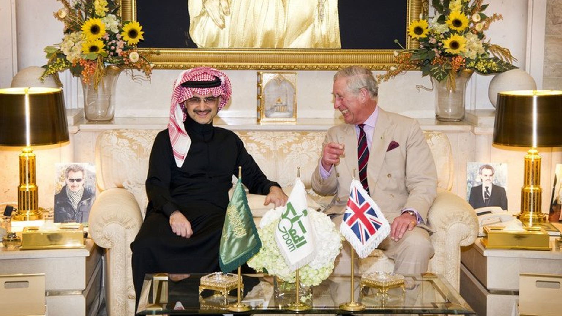 Prince Alwaleed bin Talal with Britain's Prince Charles in Riyadh in March. The Saudi billionaire prince has warned global demand for the kingdom's oil is dropping, urging revenue diversification and investment in nuclear and solar energy to cover local consumption.
