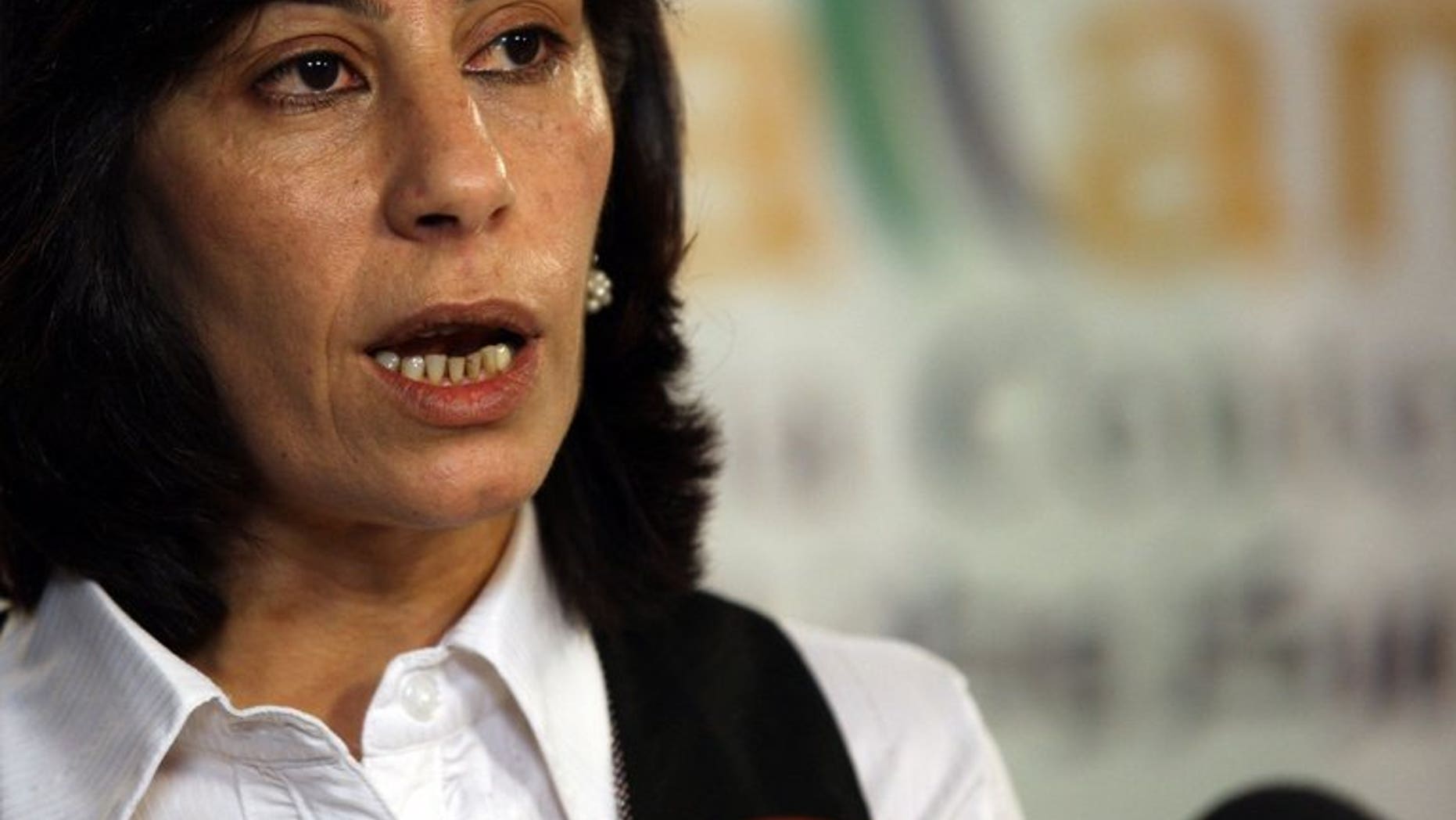 Khaleda Jarar, a leader of the Popular Front for the Liberation of Palestine (PFLP), speaks during a press conference in in the West Bank city Ramallah, on September 26, 2010. A major faction of the Palestine Liberation Organisation rejected new peace talks with Israel just hours before their scheduled resumption in Washington on Monday after a three-year break.