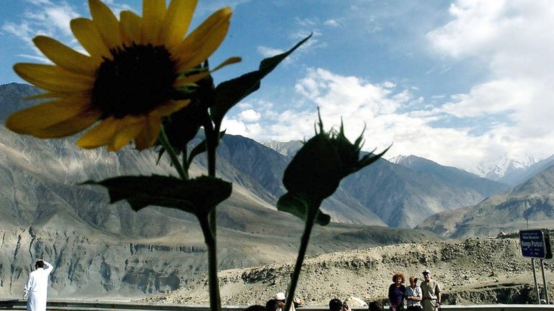 File photo shows tourists having their photographs taken in the mountains of northern Pakistan, close to K2. Two New Zealand climbers hoping to become the first father-and-son team to scale the world's second-highest mountain have died in the attempt, their family said Tuesday after the pair went missing in an avalanche on K2.