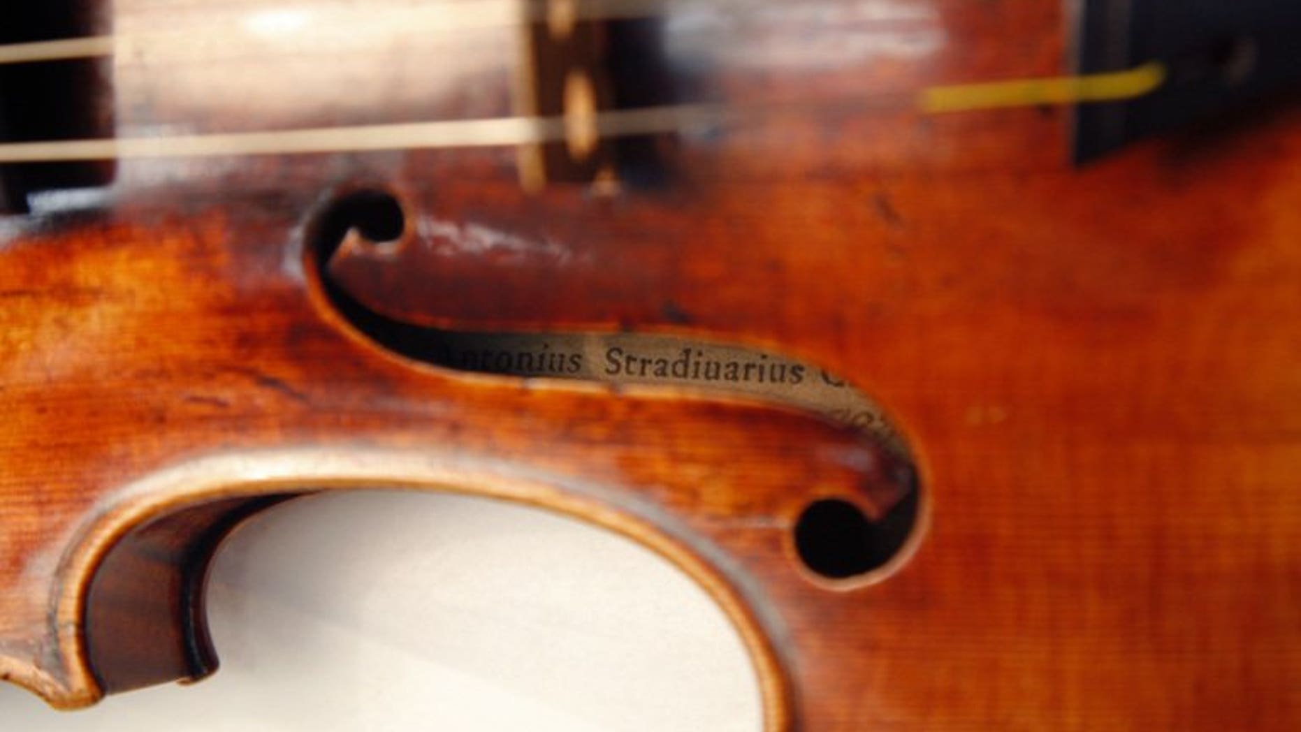 A Stradivarius violin is pictured at the Musee de la Musique in Paris, on December 3, 2009. British police have recovered a rare Stradivarius violin worth ??1.2 million ($1.8 million, 1.4 million euros) that was stolen from its owner in a London railway cafe in 2010.