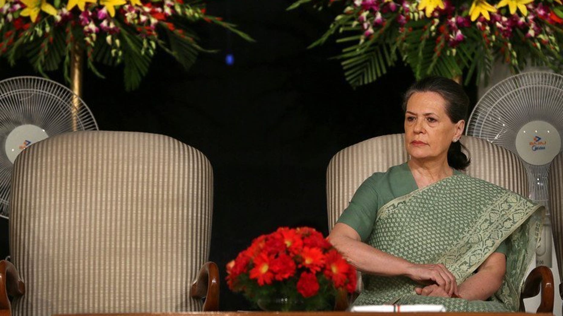 India's ruling United Progressive Alliance (UPA) chairperson Sonia Gandhi pictured in New Delhi on May 22, 2013. India's scandal-rocked ruling Congress party and its current allies would fail to win enough seats to form a government if elections were held today, according to a poll on Tuesday. But the party controlled by Sonia Gandhi has been hit by a series of corruption scandals.