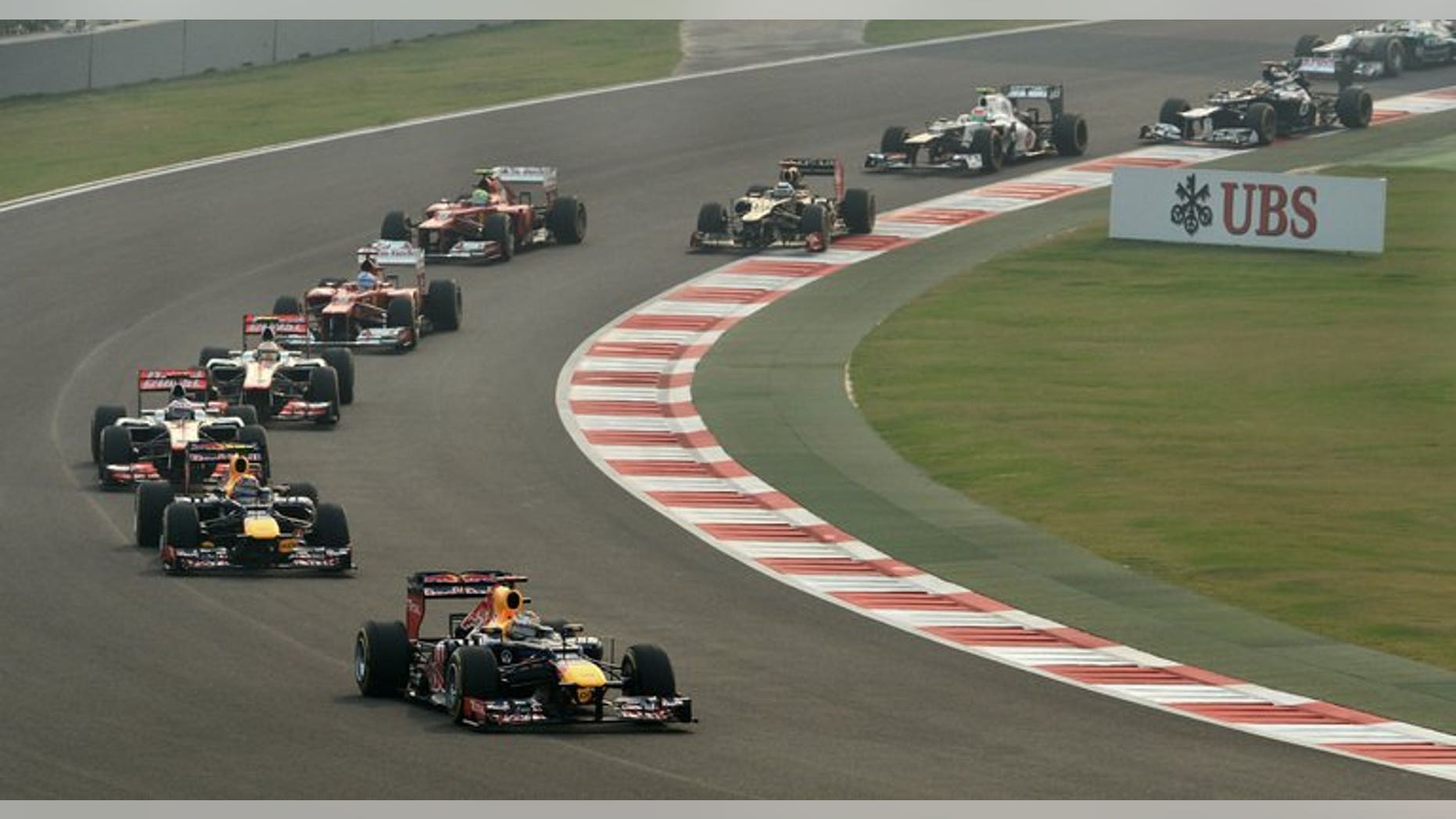 Drivers take part in the Formula One Indian Grand Prix, in New Delhi on October 28, 2012. The Indian Grand Prix has been cancelled for next year but is expected to return in 2015, an official said on Wednesday.