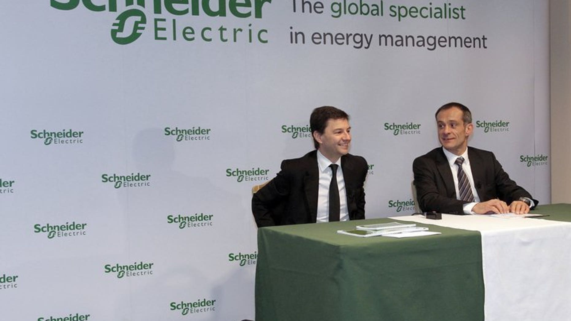 Schneider CEO Jean-Pascal Tricoire (right) and finance director Emmanuel Babeau in Paris in February 2010. French electrical engineering and equipment group Schneider is to make an agreed bid worth ??3.4 billion for British engineering firm Invensys, the two firms said on Wednesday.