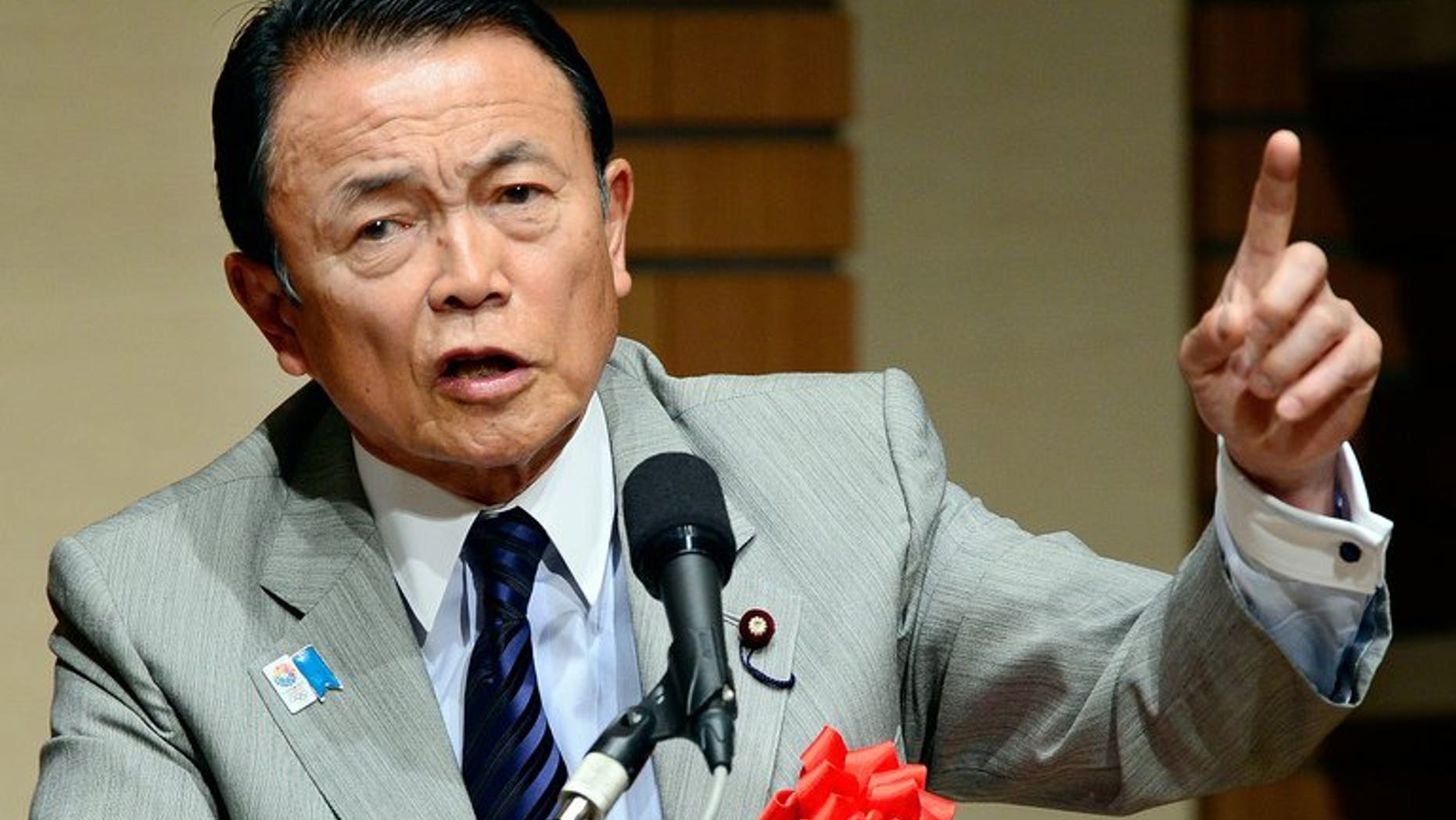 This file picture taken on June 28, 2013 shows Taro Aso at a press conference in Tokyo. Japan's gaffe-prone deputy prime minister has said Tokyo could learn from Nazi Germany when it comes to constitutional reform, prompting a rebuke from a Jewish human rights group.