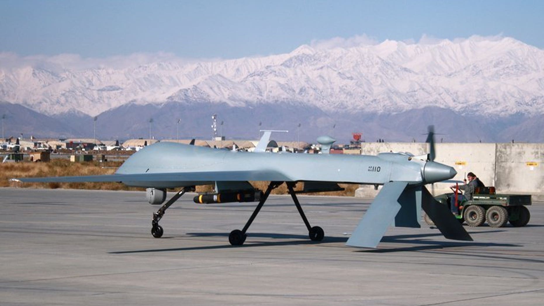 A US Predator unmanned drone armed with a missile at Bagram air base in Afghanistan on November 27, 2009. A US drone has killed four Al-Qaeda suspects in Yemen, a security official said, in the third such strike in five days as the Yemeni president prepared for White House talks.