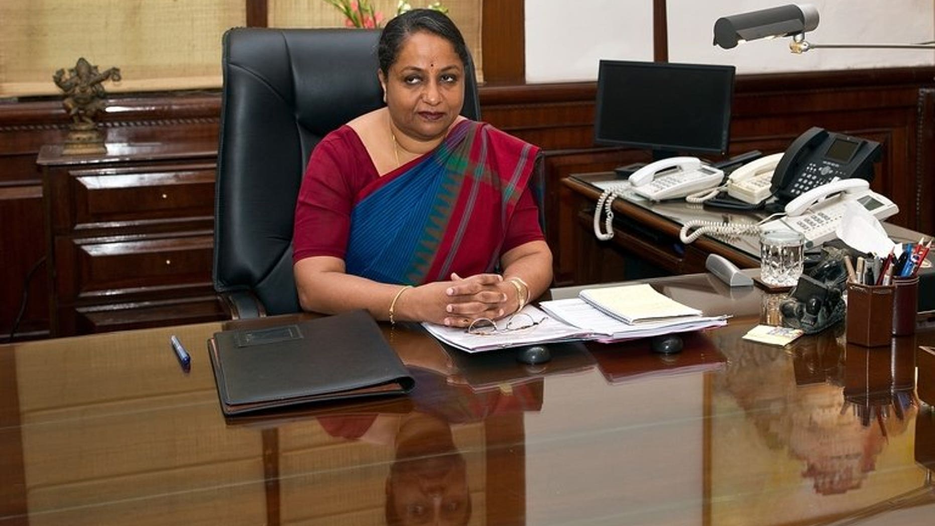 India's Foreign Secretary Sujatha Singh at her office in New Delhi, on August 1, 2013. India has hinted at restarting peace talks with rival Pakistan that stalled over clashes earlier this year in the disputed region of Kashmir.