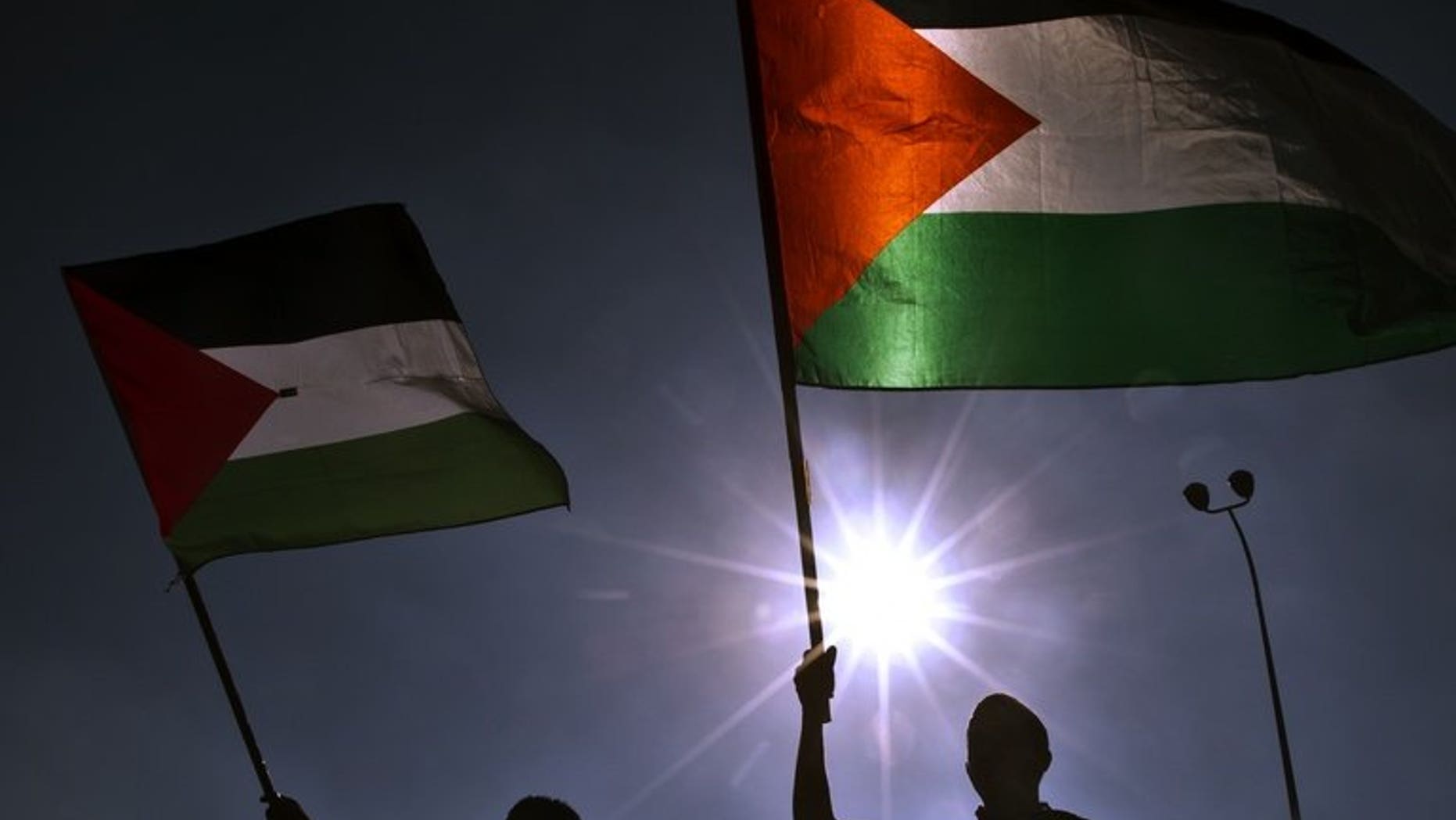 Palestian protesters wave flags during a demonstration against the Bedouin resettlement plan in Umm al-Fahm, on July 15, 2013. Hundreds of people have protested in the Negev desert against Israeli plans to resettle up to 40,000 Bedouin and demolish 40 villages in the region.