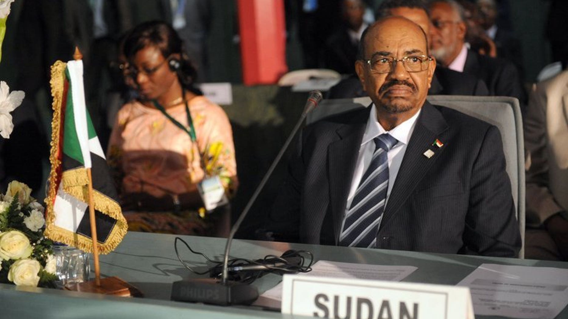 Omar al-Bashir at the African Union Summit on health in Abuja on July 15. A plane carrying the Sudanese president to Tehran at the weekend was blocked from crossing Saudi Arabian airspace because no prior approval had been sought, the kingdom's civil aviation authorities said Tuesday.