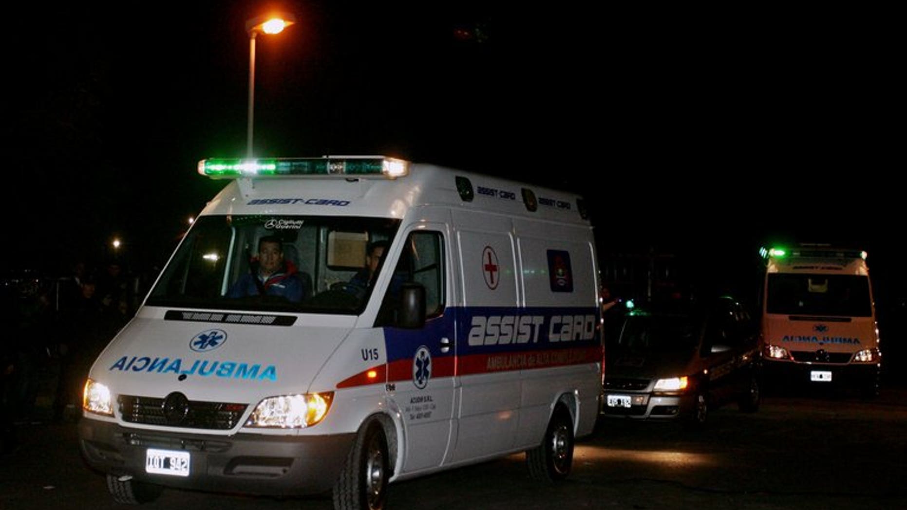 An ambulance is seen in Buenos Aires, Argentina on June 7, 2010. A powerful blast ripped through a ten-story building in Argentina's third largest city Tuesday, setting it ablaze and leaving at least one dead and 15 injured.