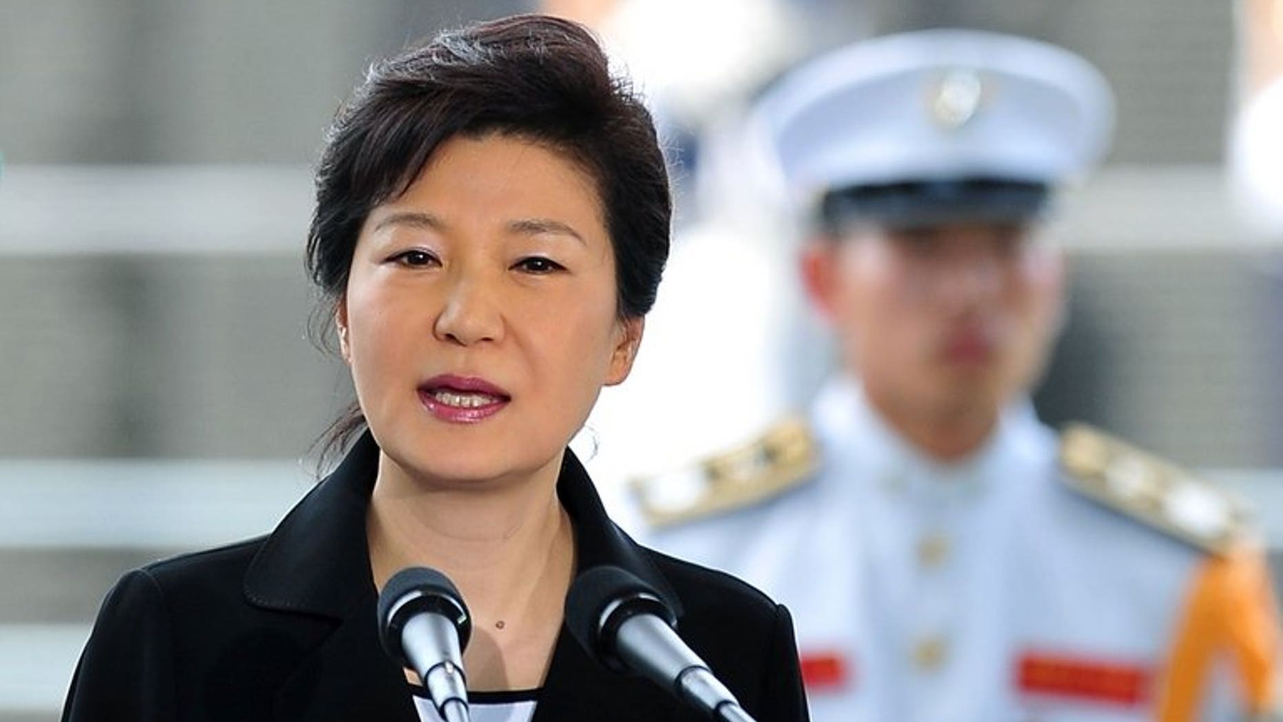 South Korean President Park Geun-Hye speaks in Busan on July 22, 2013. Park condemned what she termed an attempt "to erase history" as she weighed in Tuesday on a murky case involving a missing inter-Korean summit transcript.
