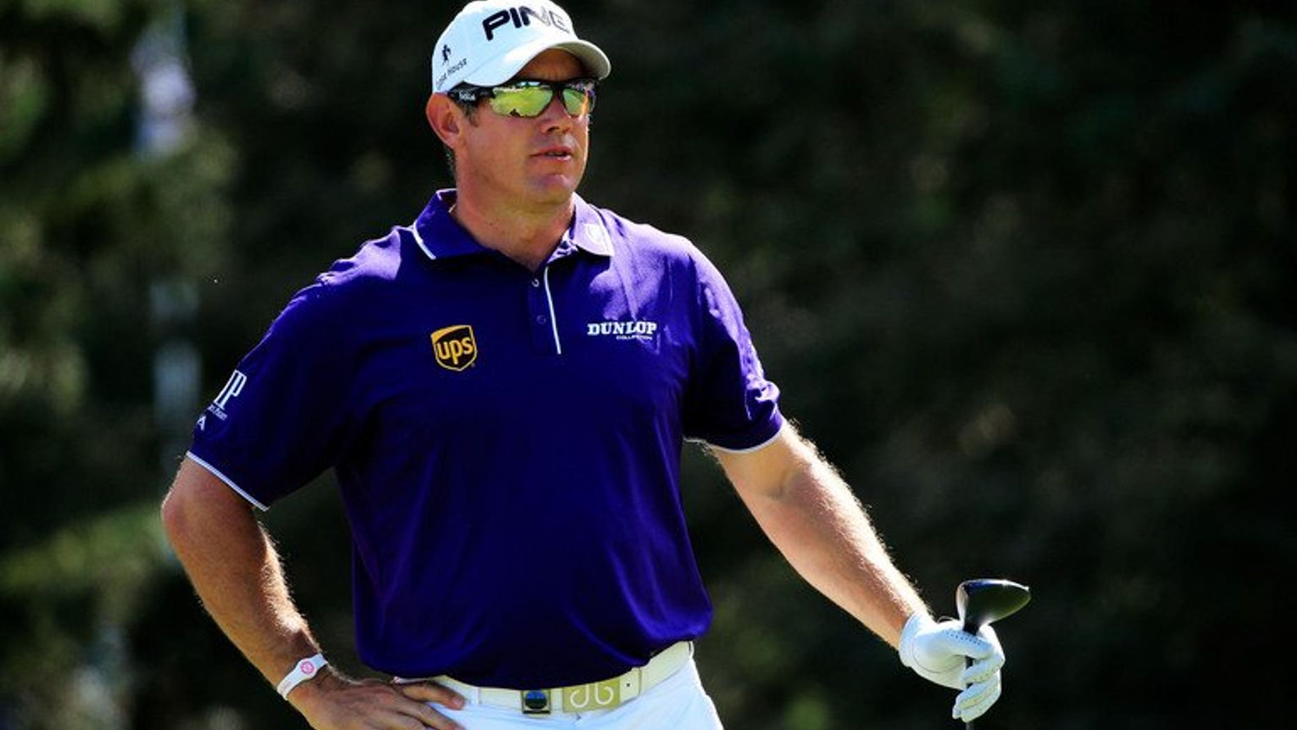 Lee Westwood of England looks on from the tee on the seventh hole during the final round of the 95th PGA Championship on August 11, 2013 in Rochester, New York.