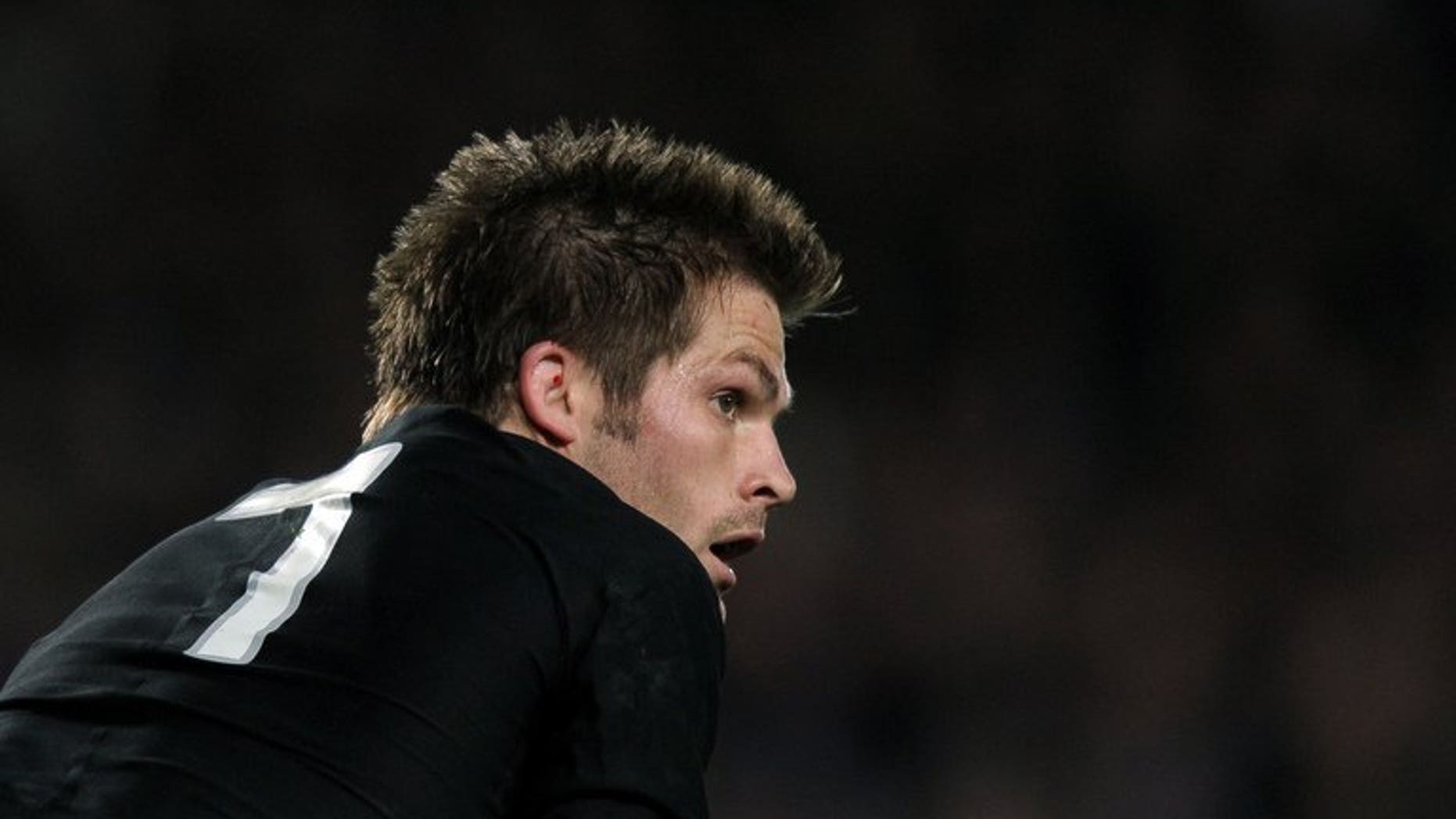 New Zealand All Blacks captain Richie McCaw reacts during a match at Eden Park Stadium in Auckland on October 23, 2011. McCaw returns to lead the All Blacks against Australia on Saturday, with New Zealand coach Steve Hansen selecting an experienced line-up to face the fired-up Wallabies.