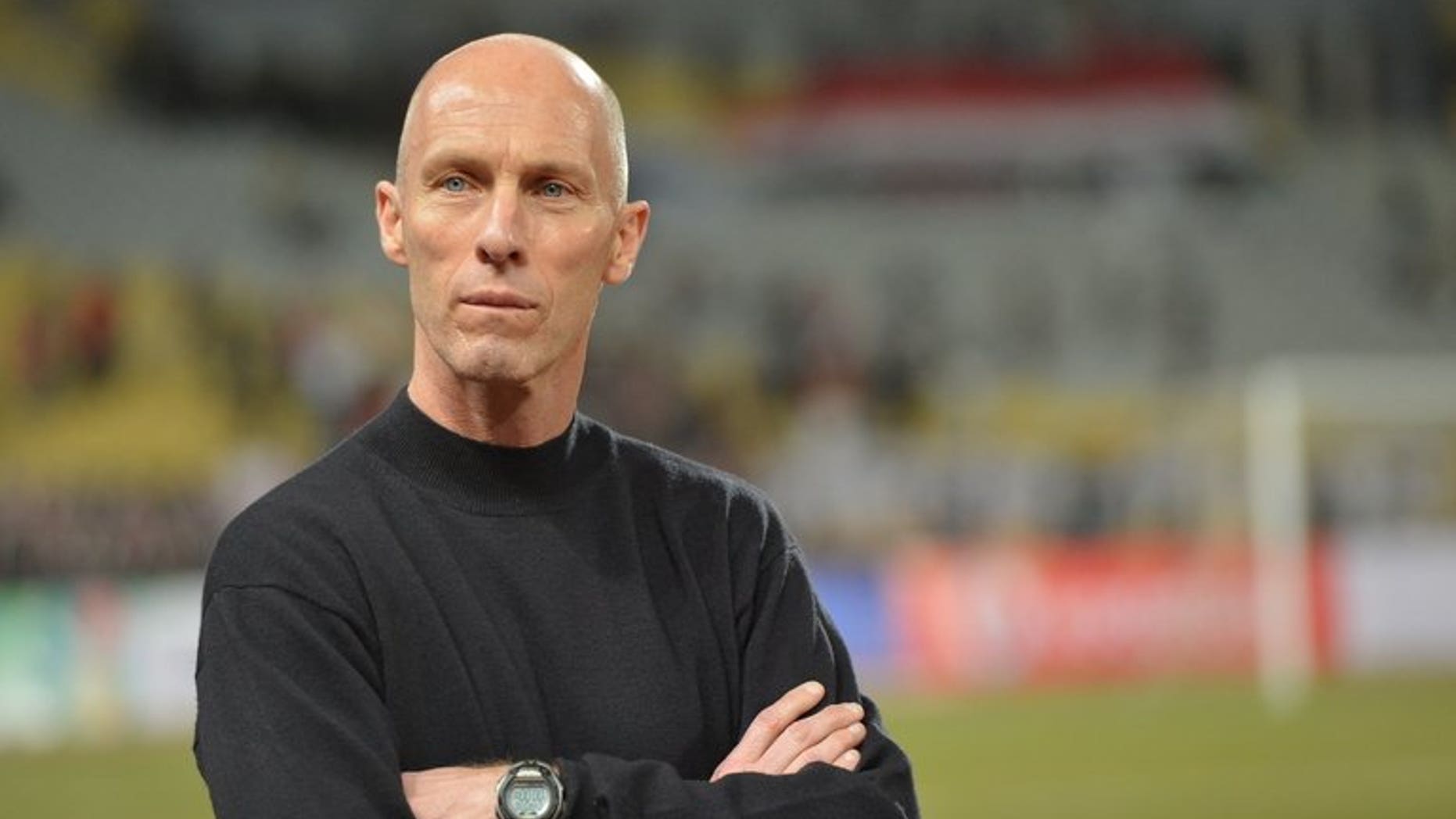 American Bob Bradley, head coach of Egypt's national team, looks on in Borg el-Arab on March 26, 2013. Egypt whipped Uganda 3-0 Wednesday in a World Cup warm-up 450 kilometres from a bloody security forces crackdown on supporters of ex-president Mohamed Morsi.