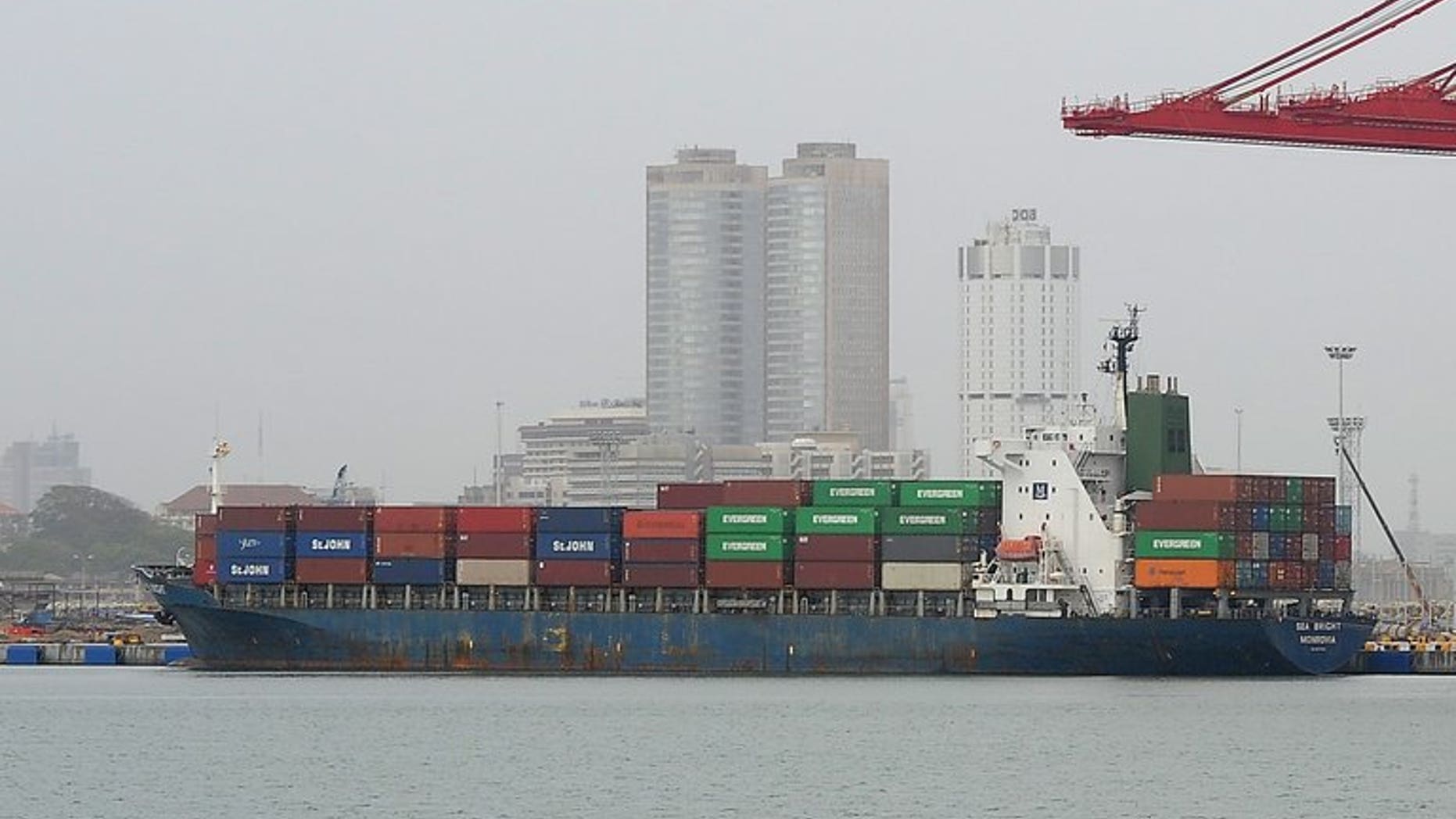 Illustration: a container ship is pictured at the Chinese-built harbour in Sri Lanks on July 24, 2013. China will cut days from each journey its ships make to Europe by using the Northeast Passage through the Arctic Ocean