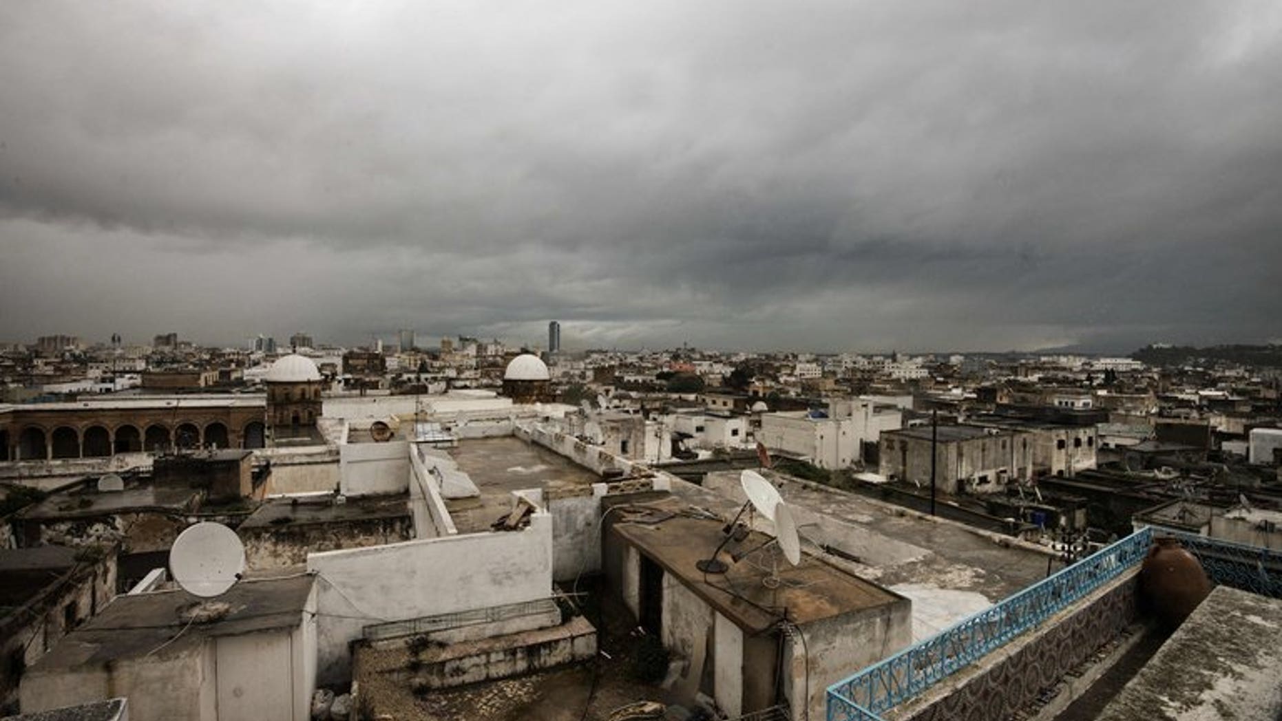 View from a rooftop shows buildings in central Tunis, on February 13, 2013. Rating agency Standard & Poor's downgraded debt issued by Tunisia by two notches on Friday because of rising opposition to the government.