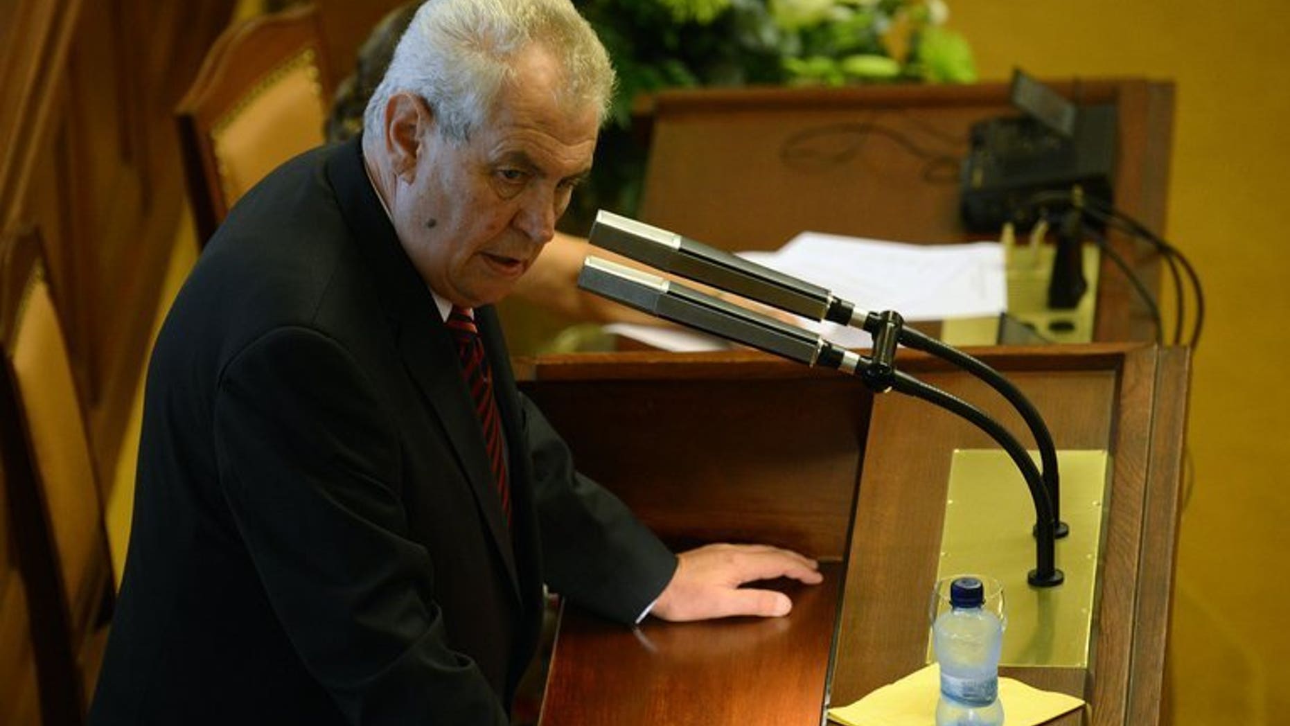 Czech president Milos Zeman delivers a speech on August 7 in the Czech Parliament in Prague. The Czech Republic will hold a snap election on October 25-26 if parliament votes to dissolve itself next week as expected, said on Friday.