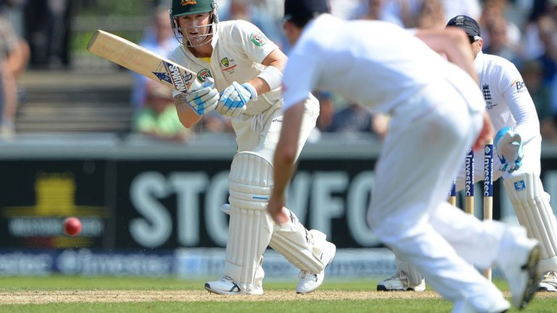 Australia's Michael Clarke plays a shot during the Ashes test match between England and Australia at Old Trafford in Manchester on August 1, 2013. Clarke came to the defence of his embattled selectors, saying they weren't picking a side for a "charity tour" as the tourists looked to salvage a consolation win in the final match of their disappointing Ashes series in England.