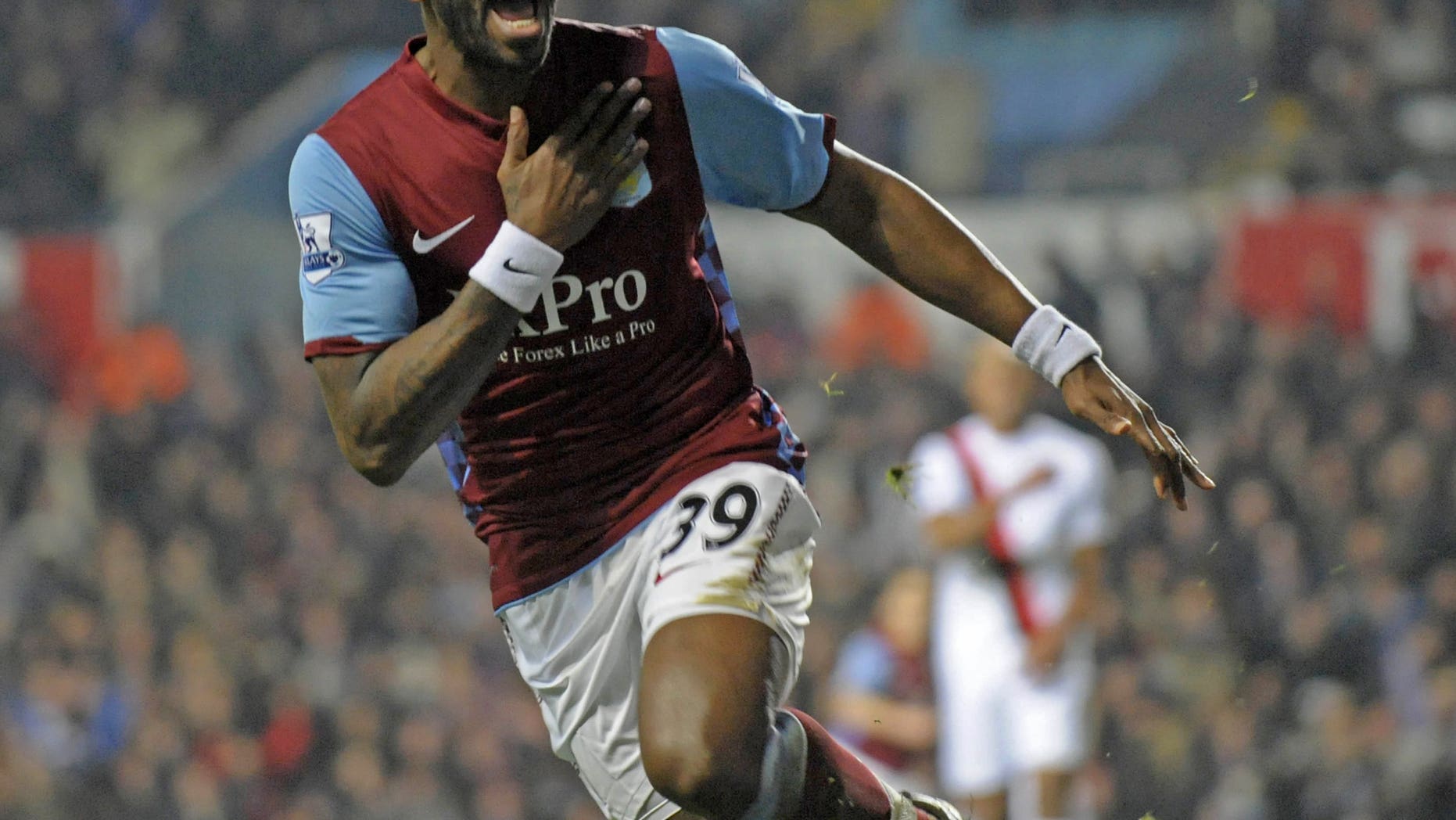 Aston Villa striker Darren Bent celebrates scoring a goal against Manchester City in Birmingham on January 22, 2011. Bent has hit out at Aston Villa manager Paul Lambert, in an interview published, over his treatment during his time at Villa Park.