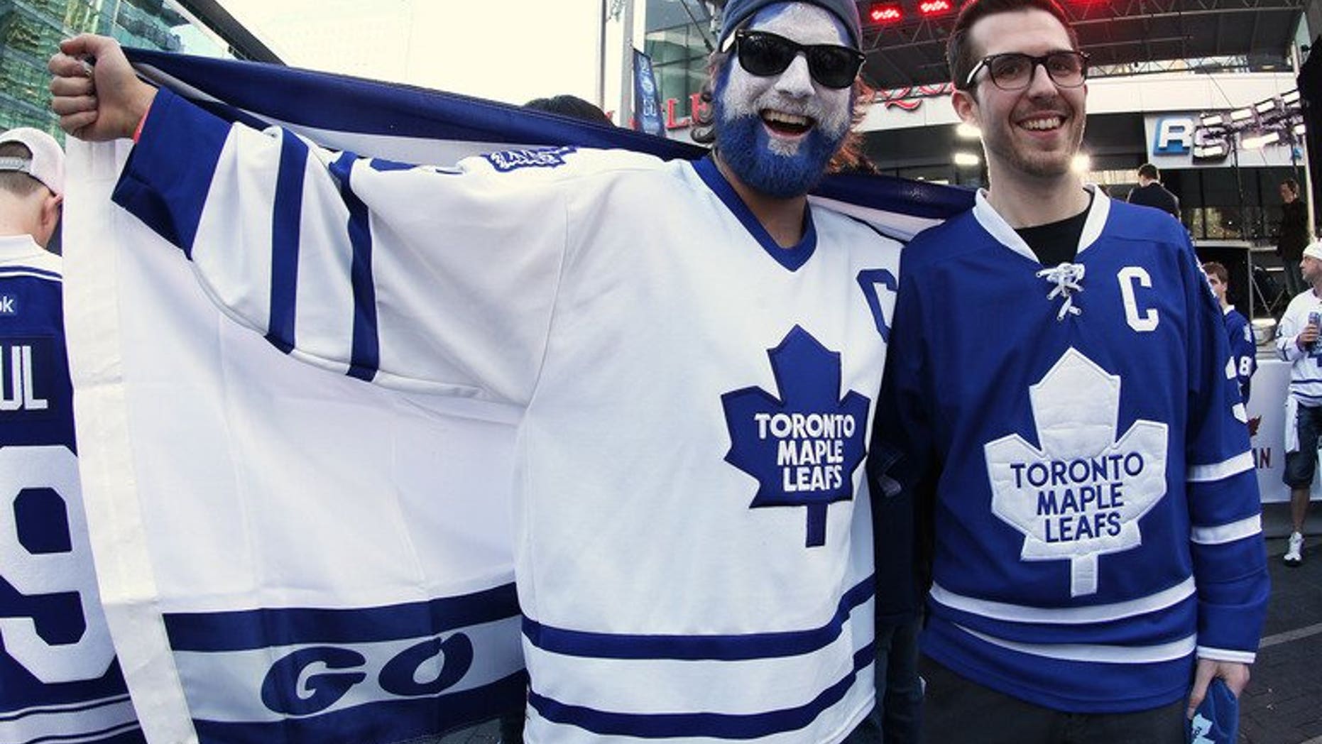 Fans woop it up in Maple Leaf Square on May 6, 2013 at the Air Canada Centre in Toronto.