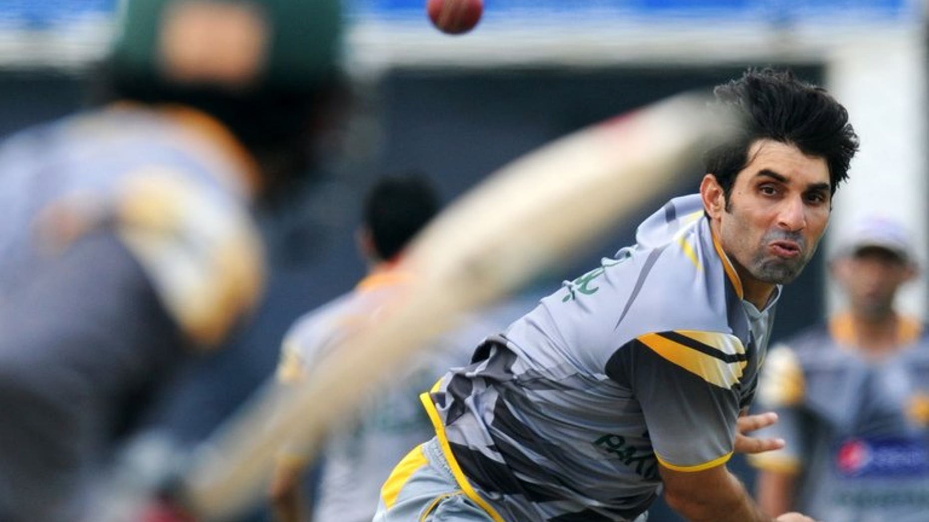 Pakistan cricketer Misbah ul-Haq delivers a ball during a practice session at the Galle International Stadium in Galle on June 21, 2012. Misbah urged his country's cricket chiefs Wednesday to revive plans for an IPL-style Twenty20 league to get his players sharp for international competition.