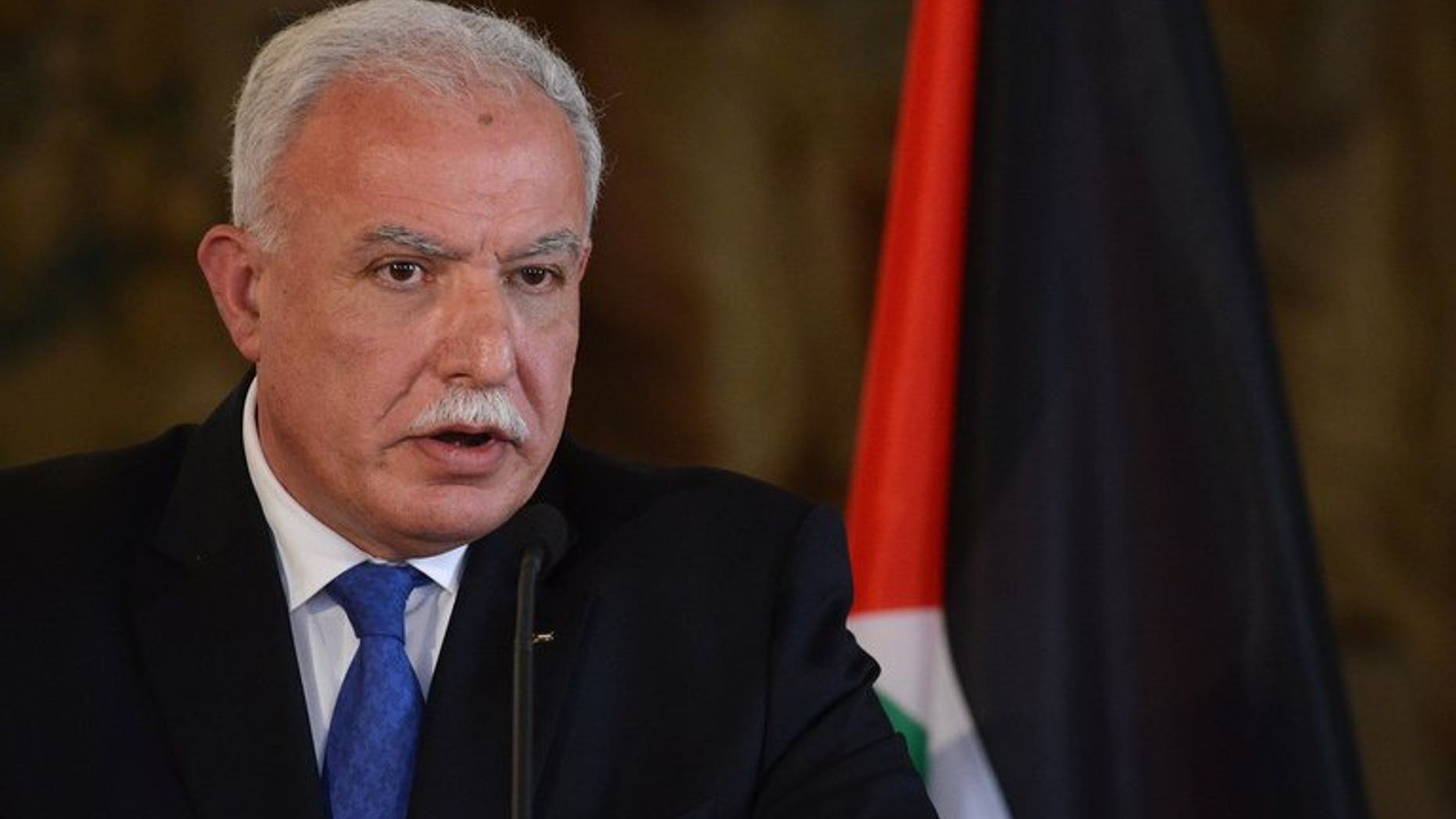 Palestinian Foreign Minister Riyad al-Maliki addresses a press conference on April 2, 2013 in Prague. Palestinians have "serious doubts" about Israel's commitment to recently resumed peace talks, but they remain committed to participating in the negotiations, Maliki said Friday in Ecuador.