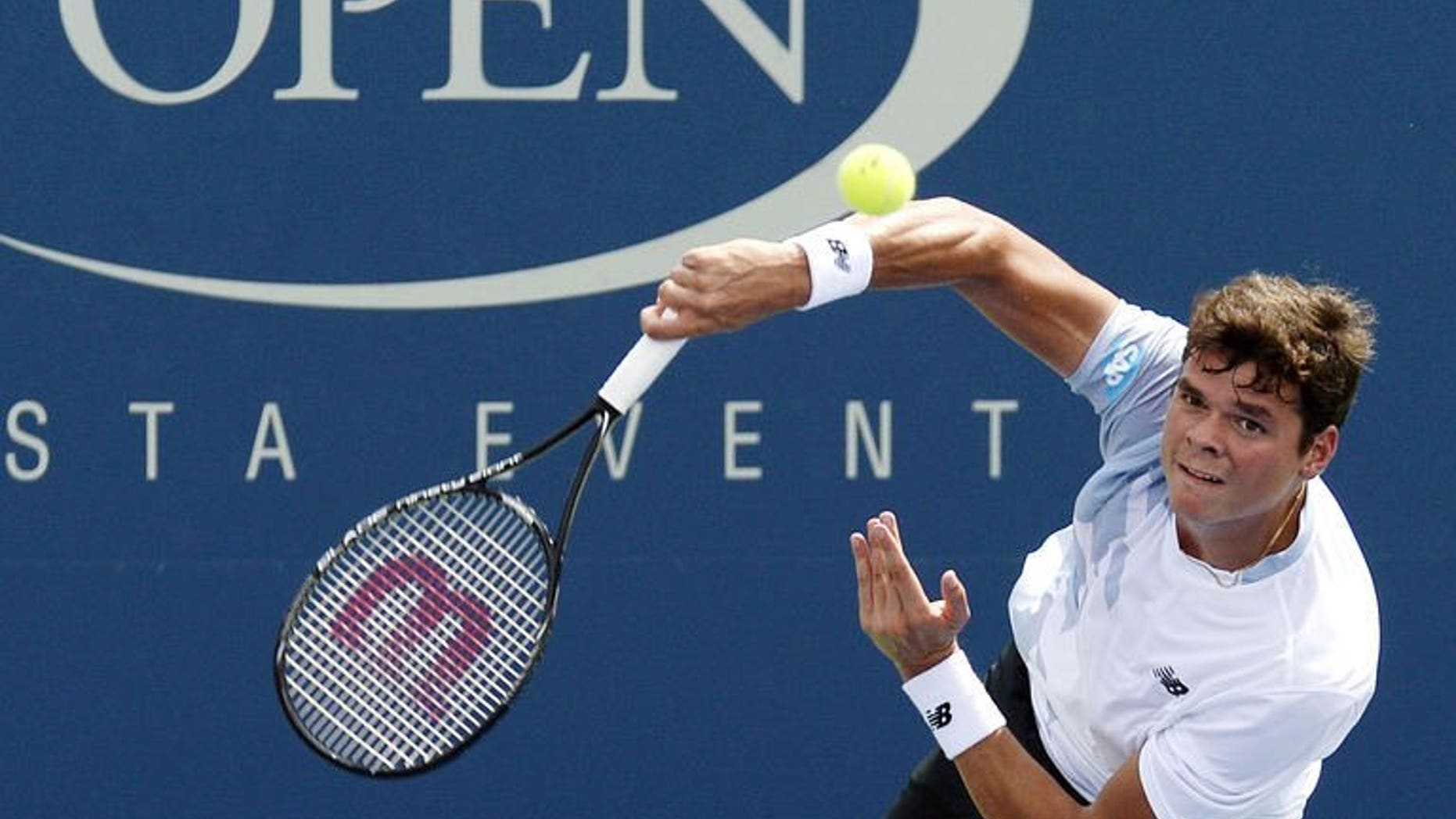 Milos Raonic of Canada, seen in action during the US Open, in New York, on August 31, 2013. World number one Novak Djokovic of Serbia and Raonic will lead their teams, whose rosters were revealed on Tuesday, into a Davis Cup semi-final showdown next week.