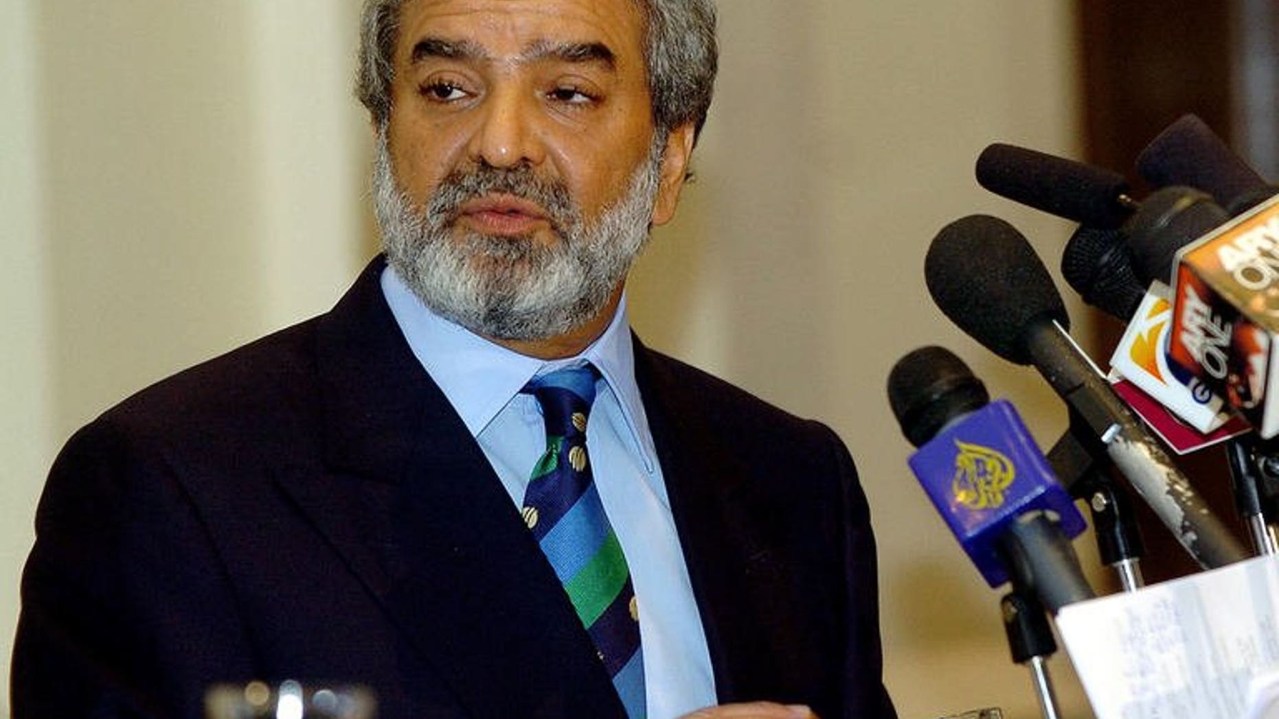 Ehsan Mani at a press conference in Lahore in 2004. Pakistan cricket authorities Friday announced the much-awaited sale of broadcast rights for two home series on the recommendation of a bids committee headed by Mani.
