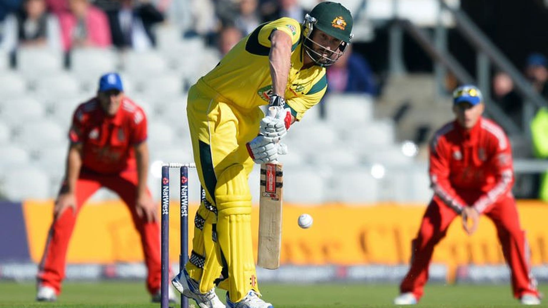 Australia's Shaun Marsh faces a delivery during the second One Day International against England at Old Trafford in Manchester on September 8, 2013. England captain Eoin Morgan won the toss and elected to field.