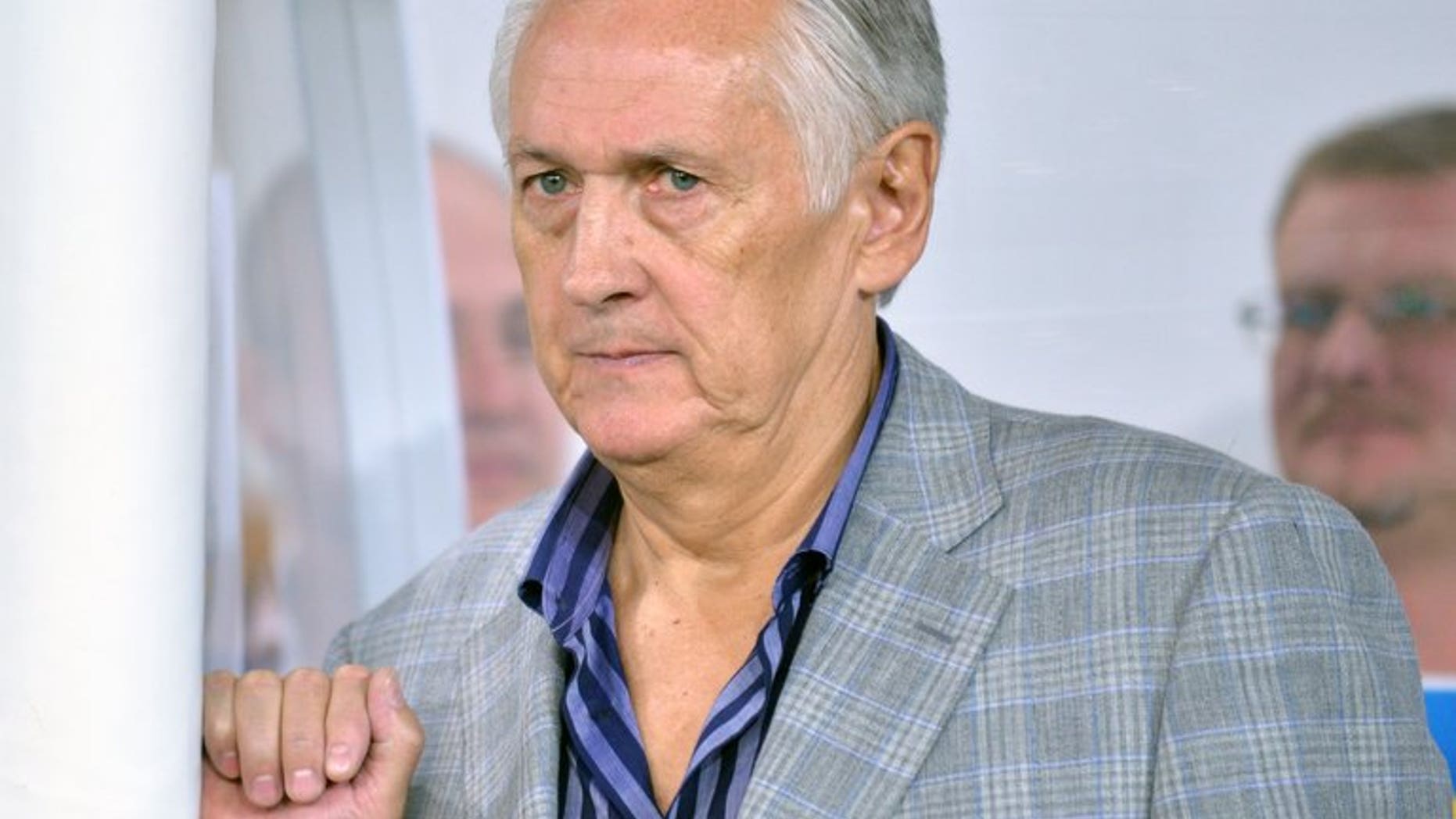 Coach of Ukraine Mykhaylo Fomenko reacts during a Brazil 2014 FIFA World Cup qualifiers, Group H, football match with San Marino in Lviv on September 6, 2013. Fomenko said that his players were preparing for the match of their lives in Tuesday's pivotal World Cup qualifier against England in Kiev.