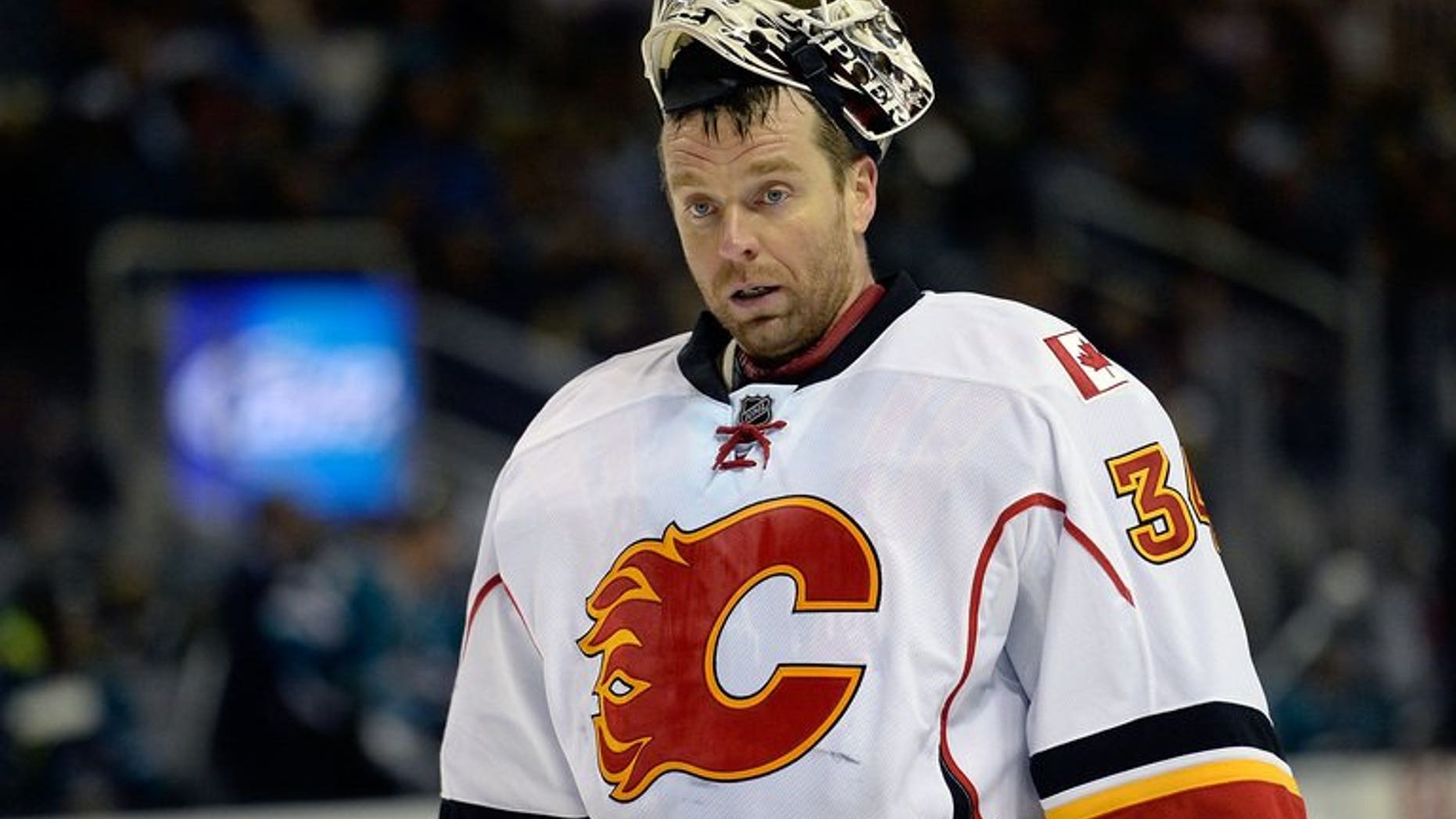 Goalkeeper Miikka Kiprusoff of the Calgary Flames is seen on April 5, 2013 in San Jose, California. Kiprusoff, who won the Vezina Trophy in 2006 as the league's top goaltender, announced Monday he is retiring after a stellar 12-year NHL career.