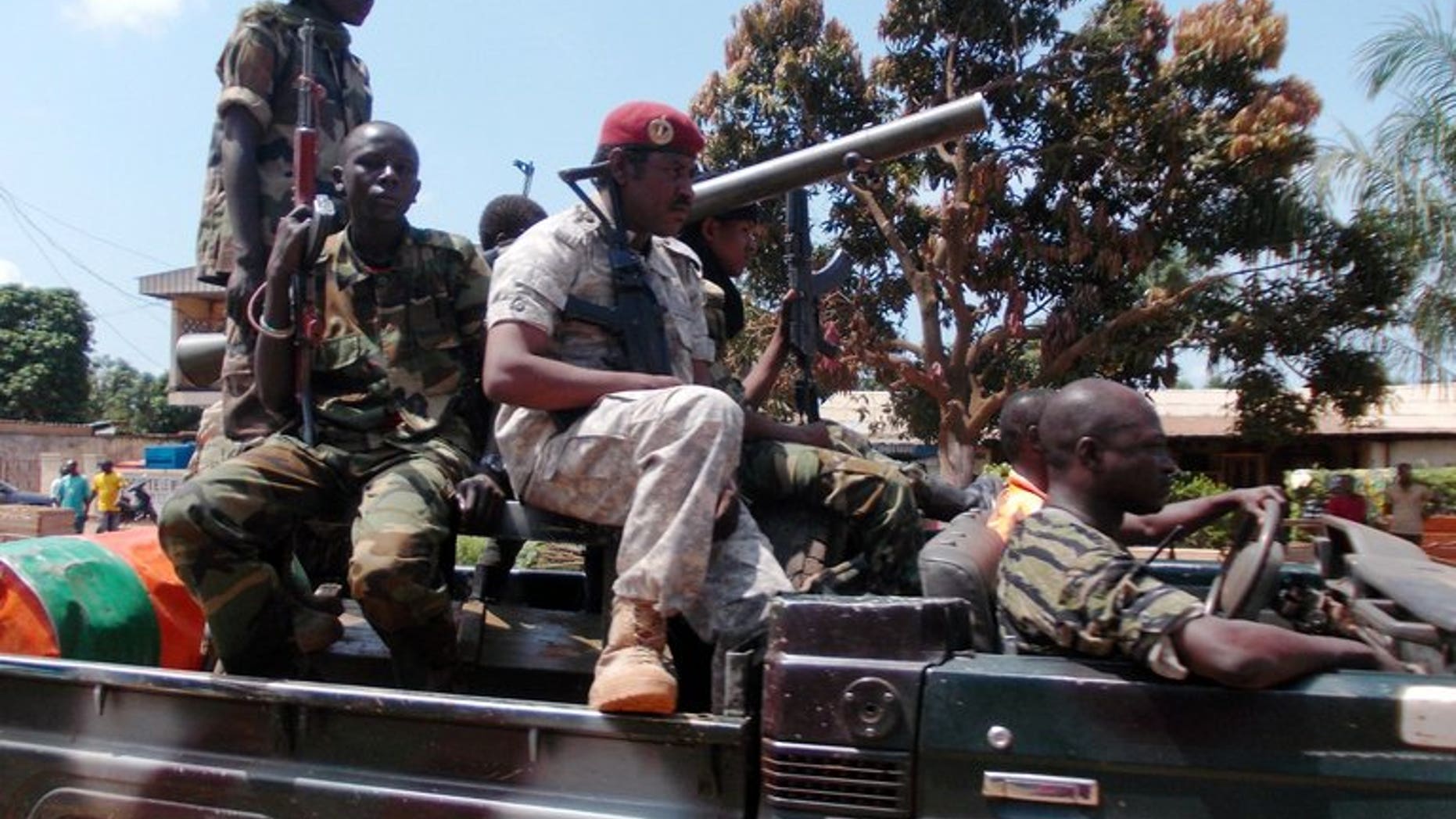 Seleka soldiers leave the Central African Republic capital Bangui on September 10, 2013 to reinforce troops in the western city of Bossangoa. The Central African Republic's new President Michel Djotodia said Friday he is dissolving the Seleka rebel group that overthrew the country's former leader and brought him to power.
